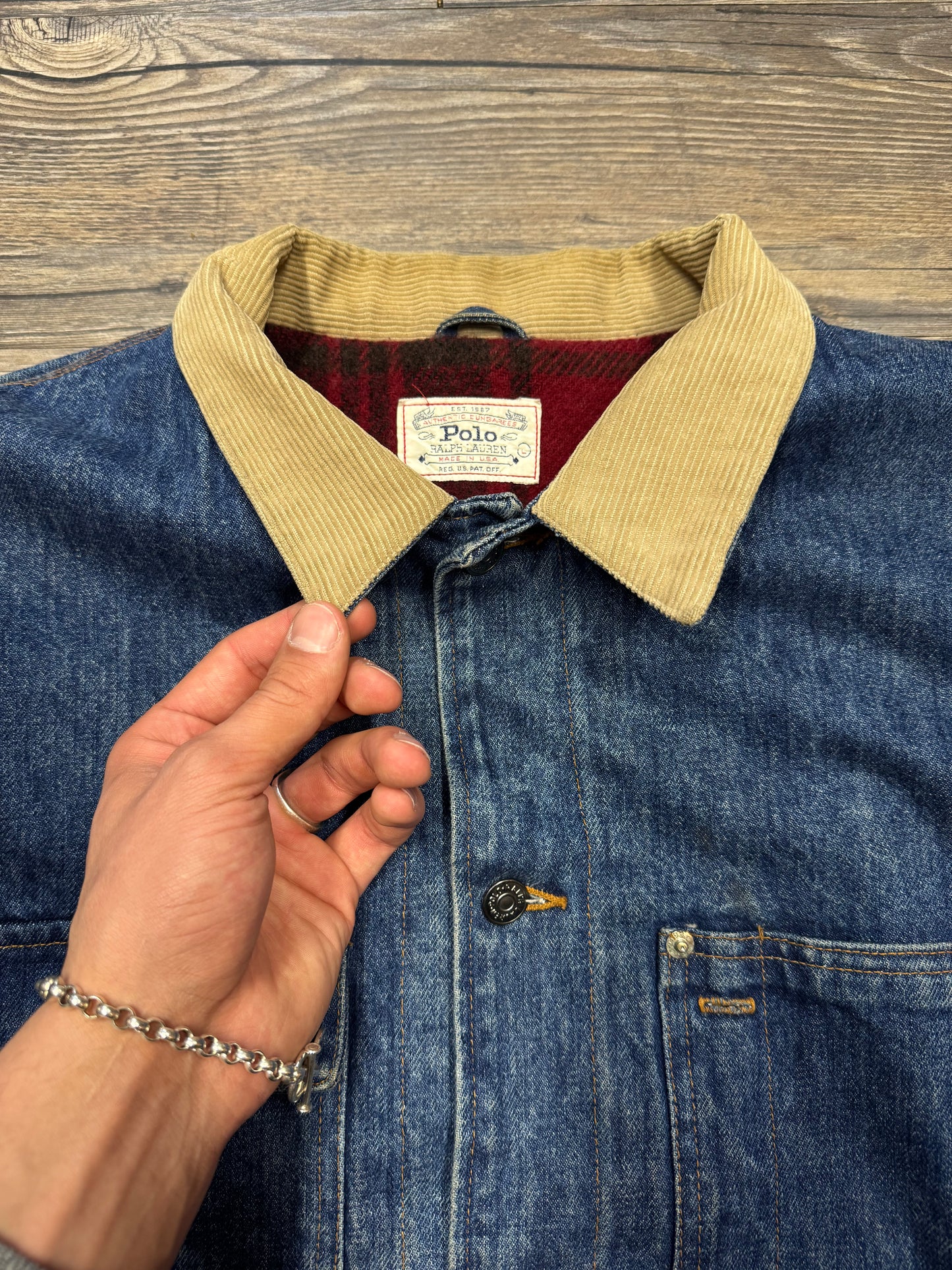 VINTAGE POLO RALPH LAUREN LINED DENIM TRUCKER JACKET (L)