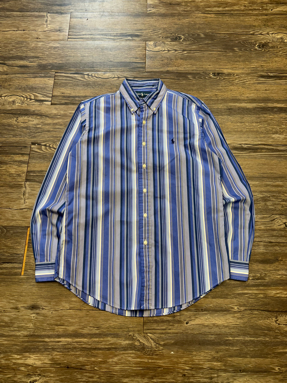 POLO RALPH LAUREN BABY BLUE STRIPED BUTTON UP SHIRT (M)