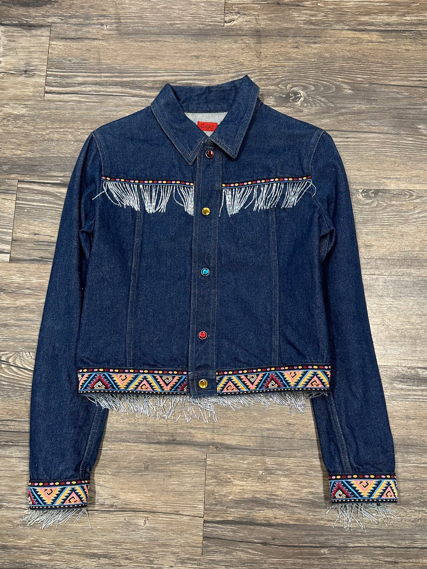 VINTAGE GIGLI TEXTURED DENIM JACKET (SMALL)