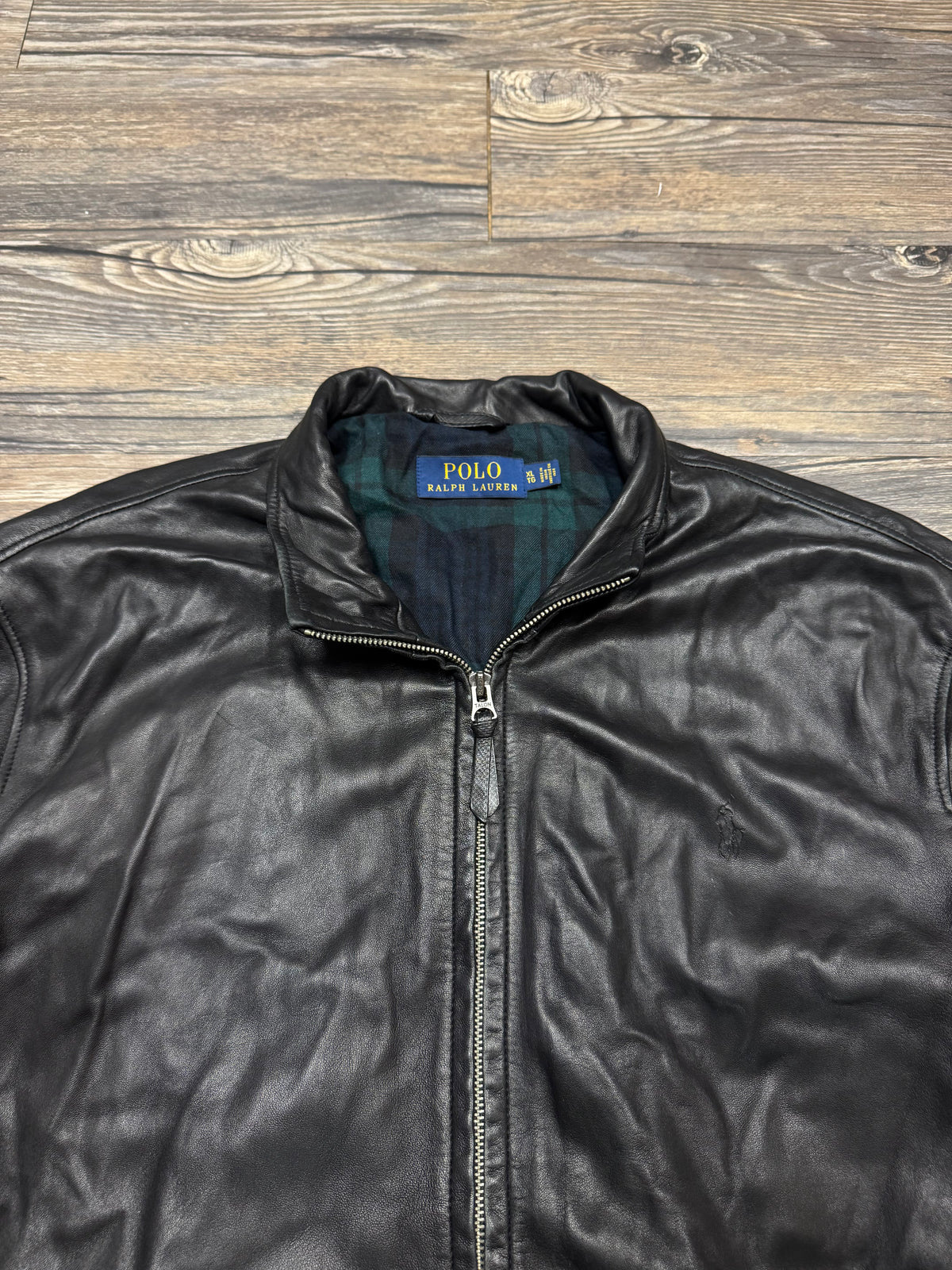 POLO RALPH LAUREN PLAID LINING LEATHER JACKET (XL)