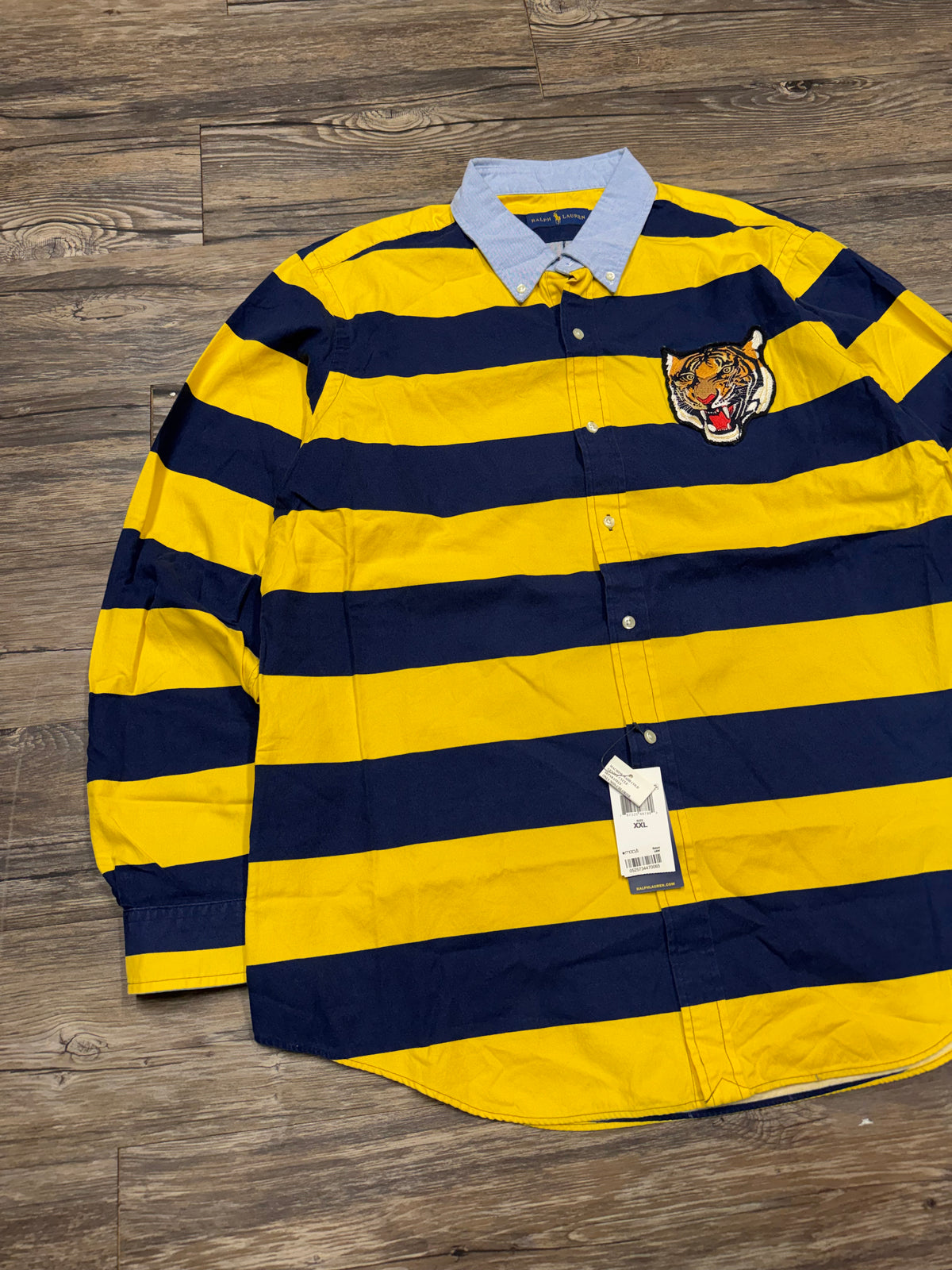 POLO RALPH LAUREN STRIPED TIGER MOTIF BUTTON UP SHIRT (XXL)
