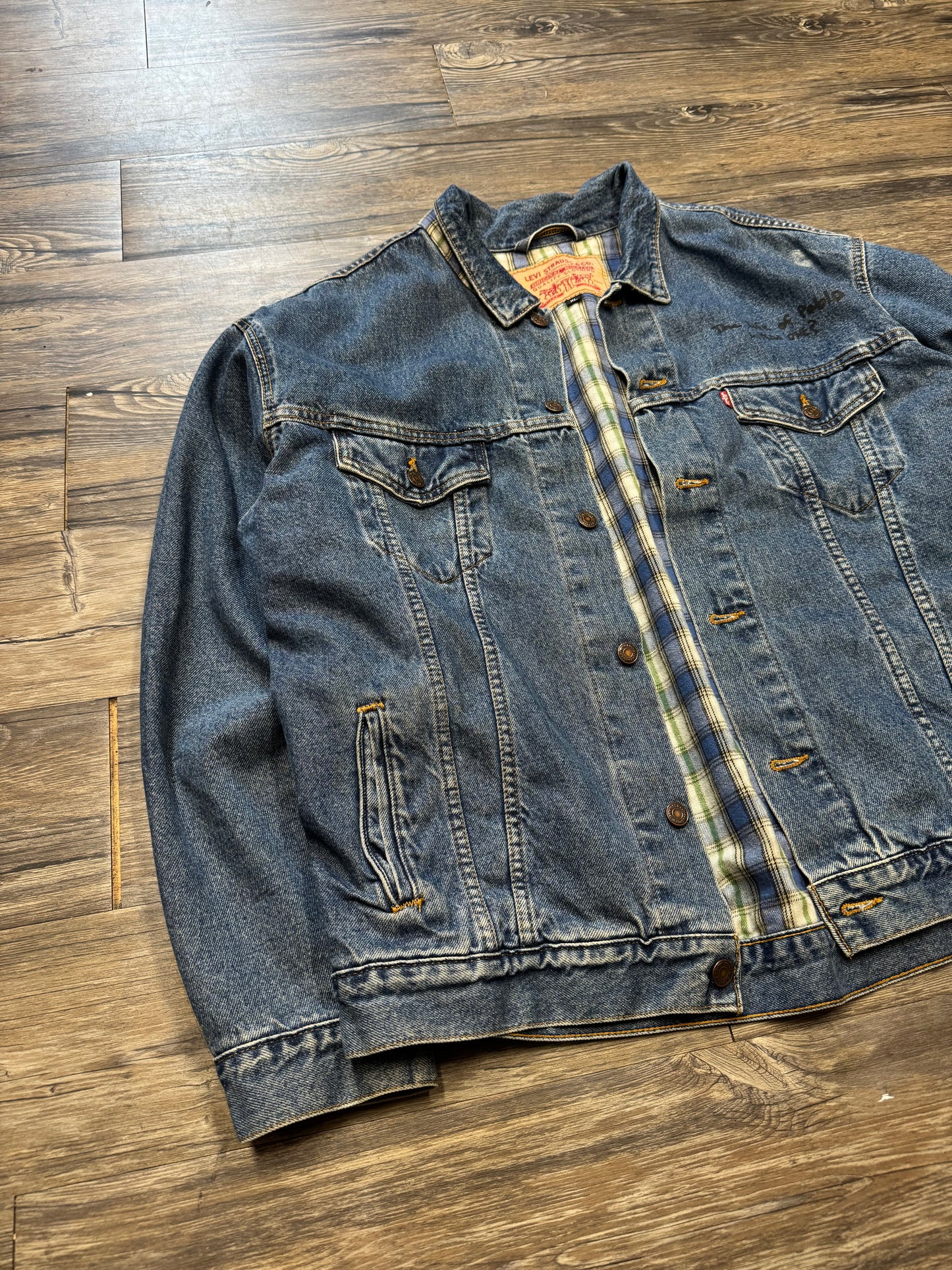 KANYE WEST X LEVI'S VINTAGE NOTEBOOK PLAID LINED DENIM JACKET (XL)