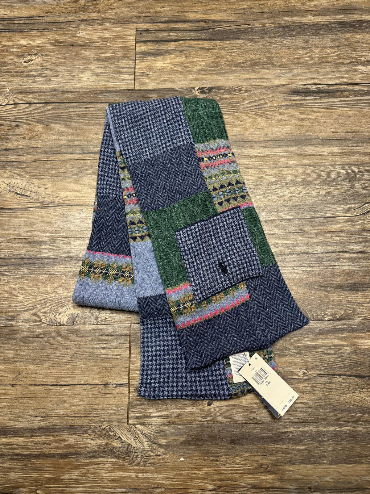 POLO RALPH LAUREN MENS PATCHWORK KNIT SCARF (OS)