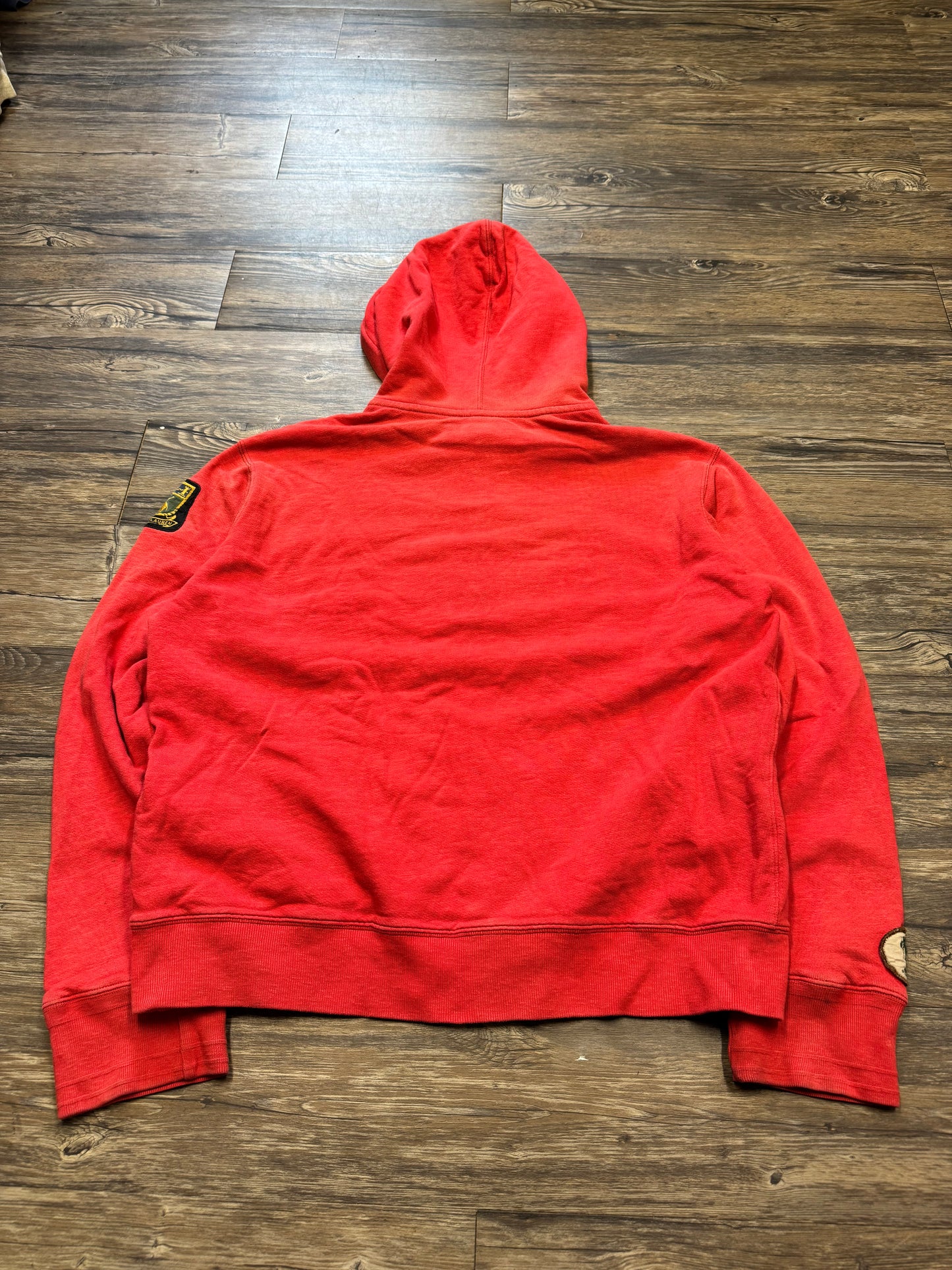 POLO RALPH LAUREN RED VINTAGE WAFFLE ARMY ZIP-UP HOODIE (XL)