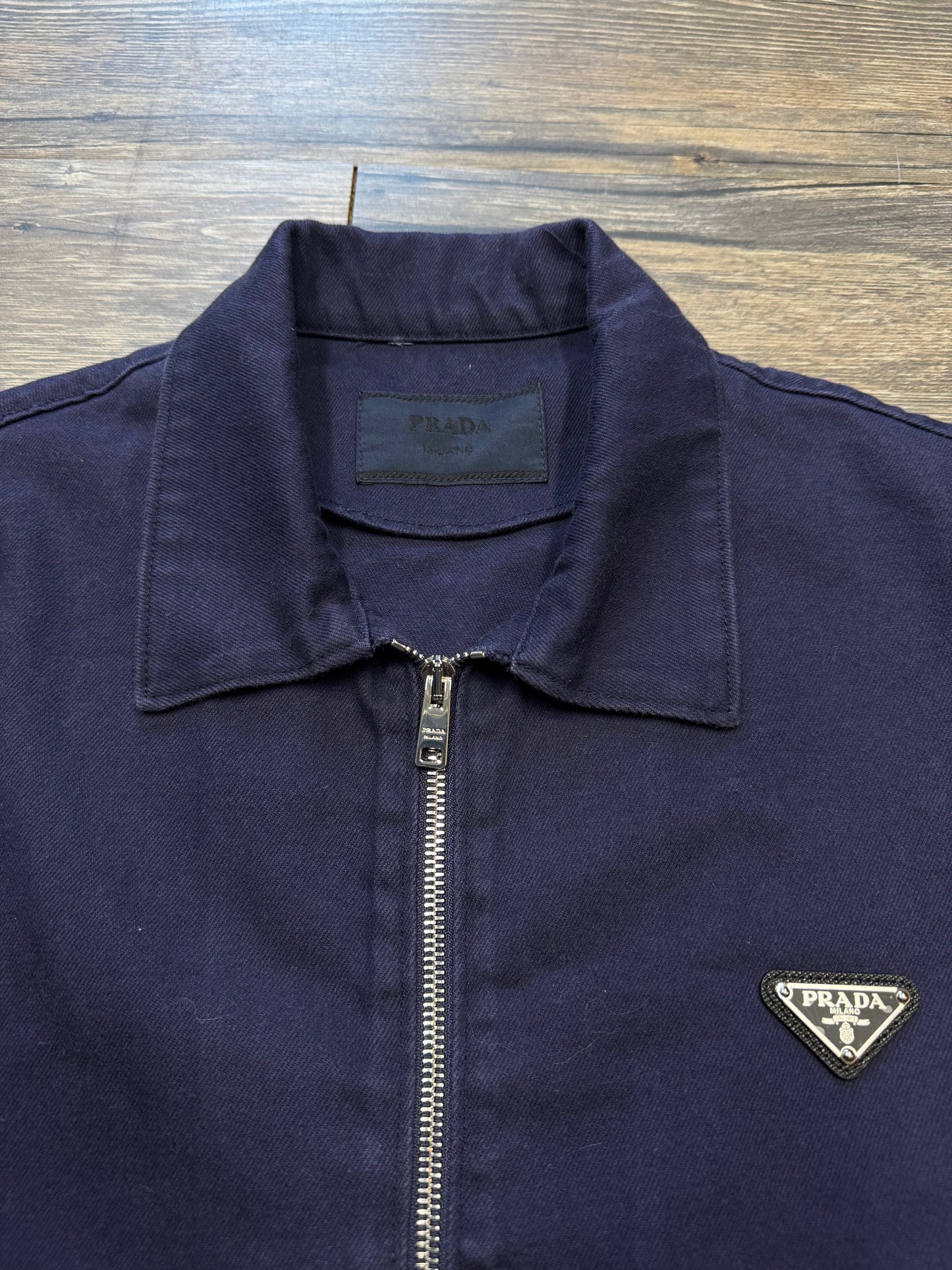 PRADA TRIANGLE LOGO NAVY TRACK JACKET (L)