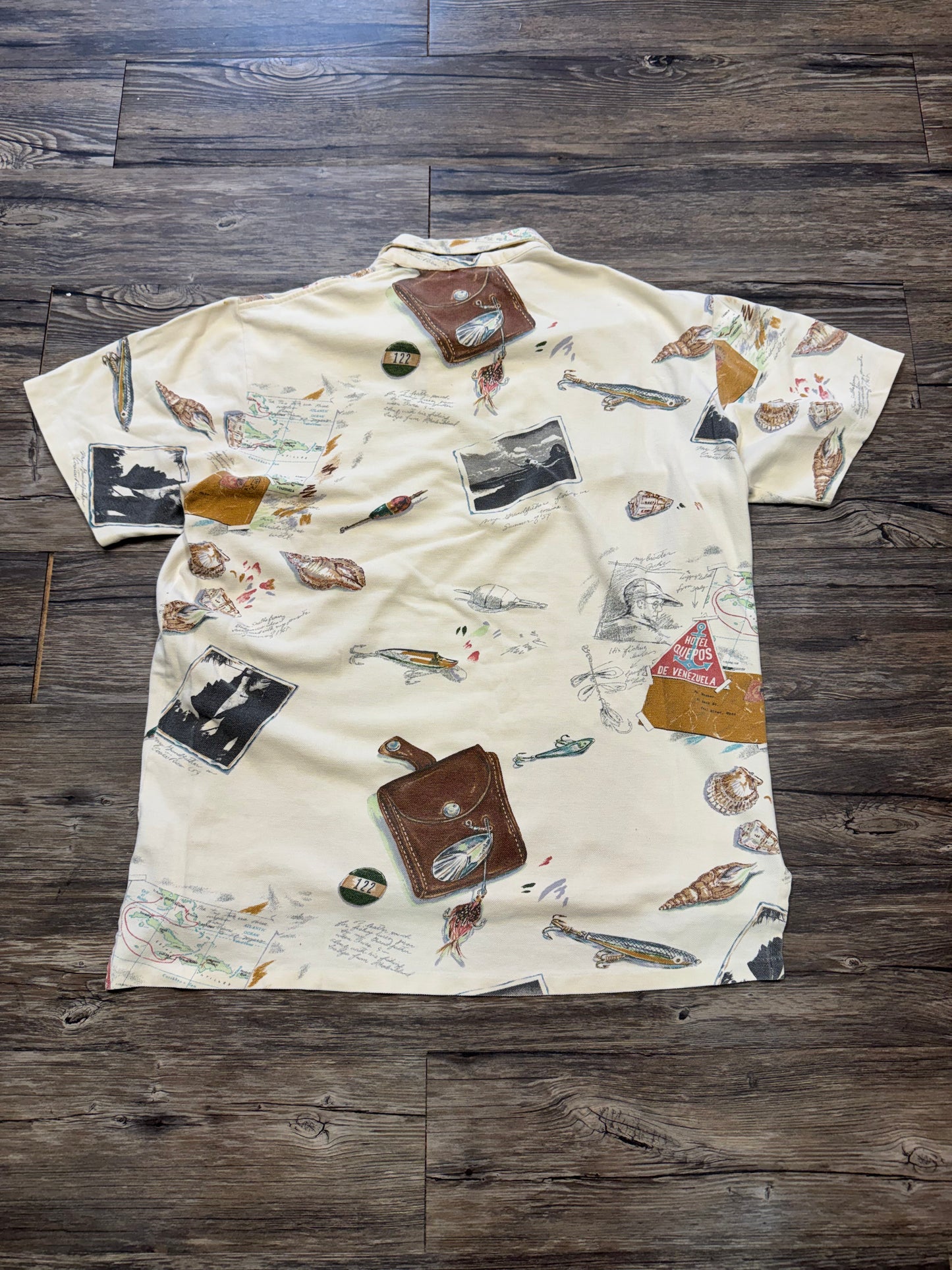 POLO RALPH LAUREN VTG CAMP FISHING PRINT SHIRT (XL)