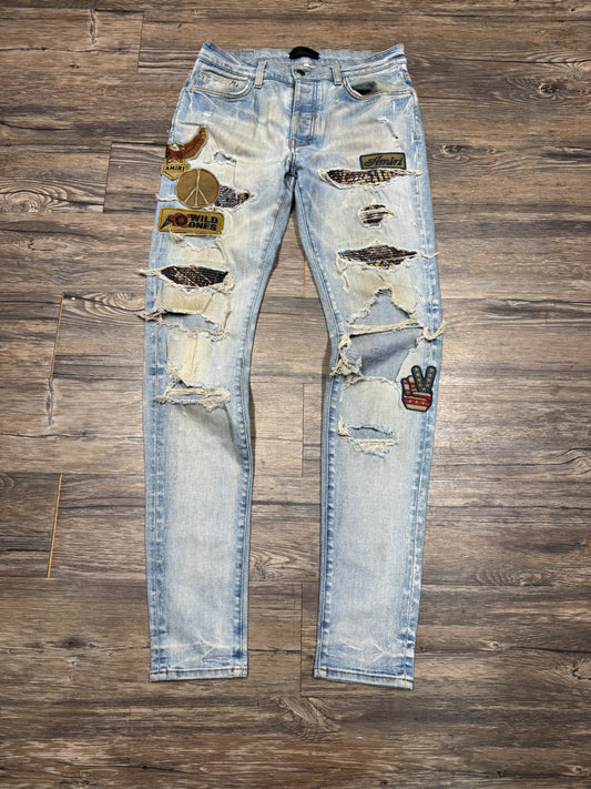 AMIRI MOTORCYCLE PATCH SKINNY JEANS (32)