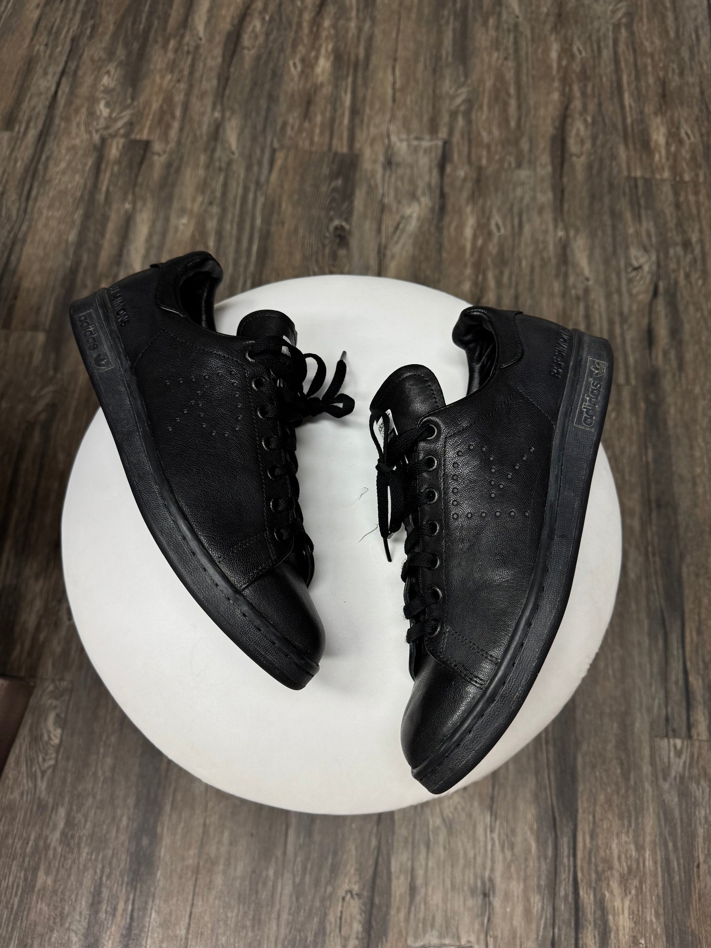 RAF SIMONS X STANS SMITH LEATHER BLACK LOW TOP SNEAKERS (10.5)