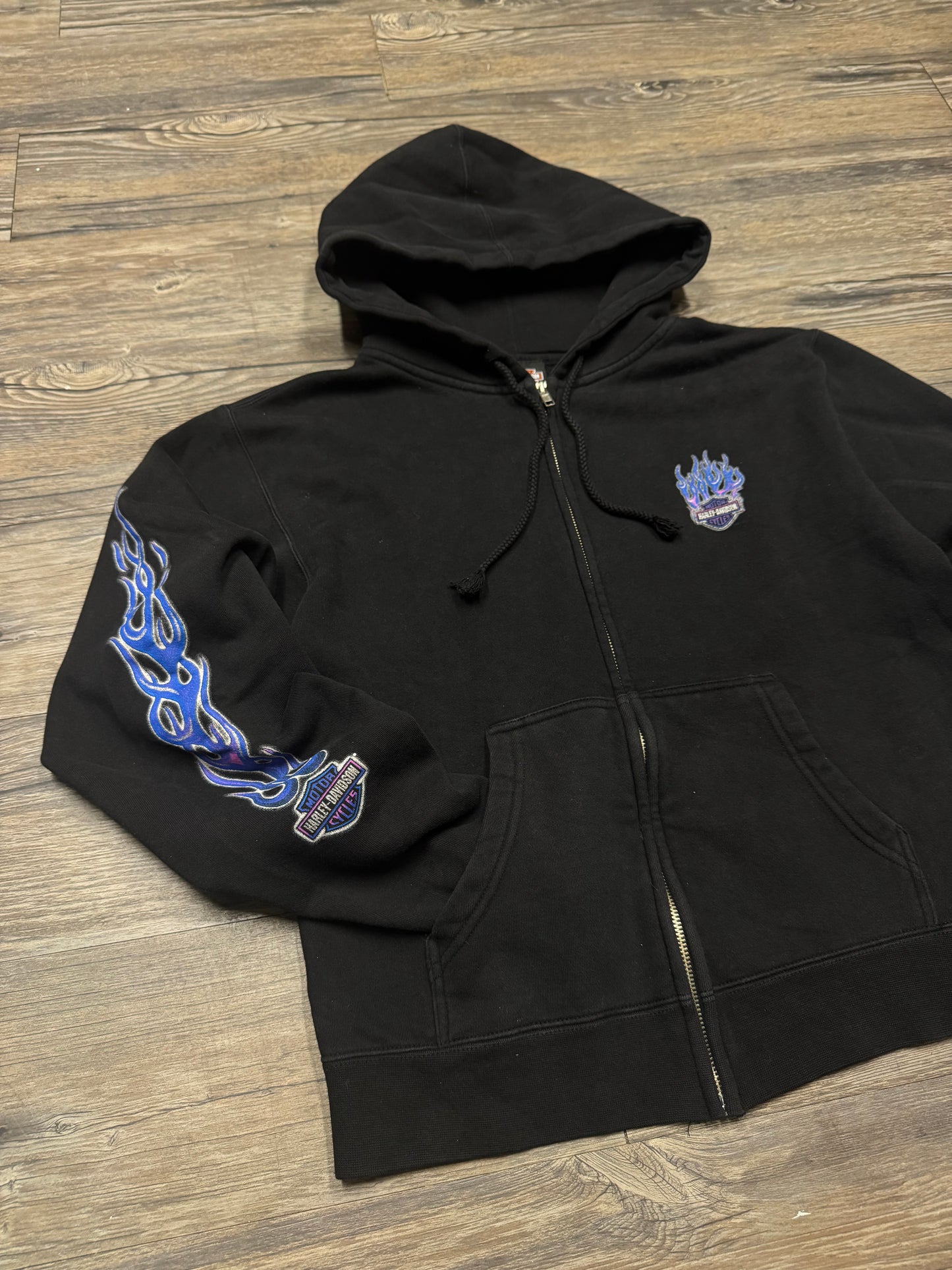 HARLEY DAVIDSON BLUE FLAMES ZIP-UP HOODIE (M)