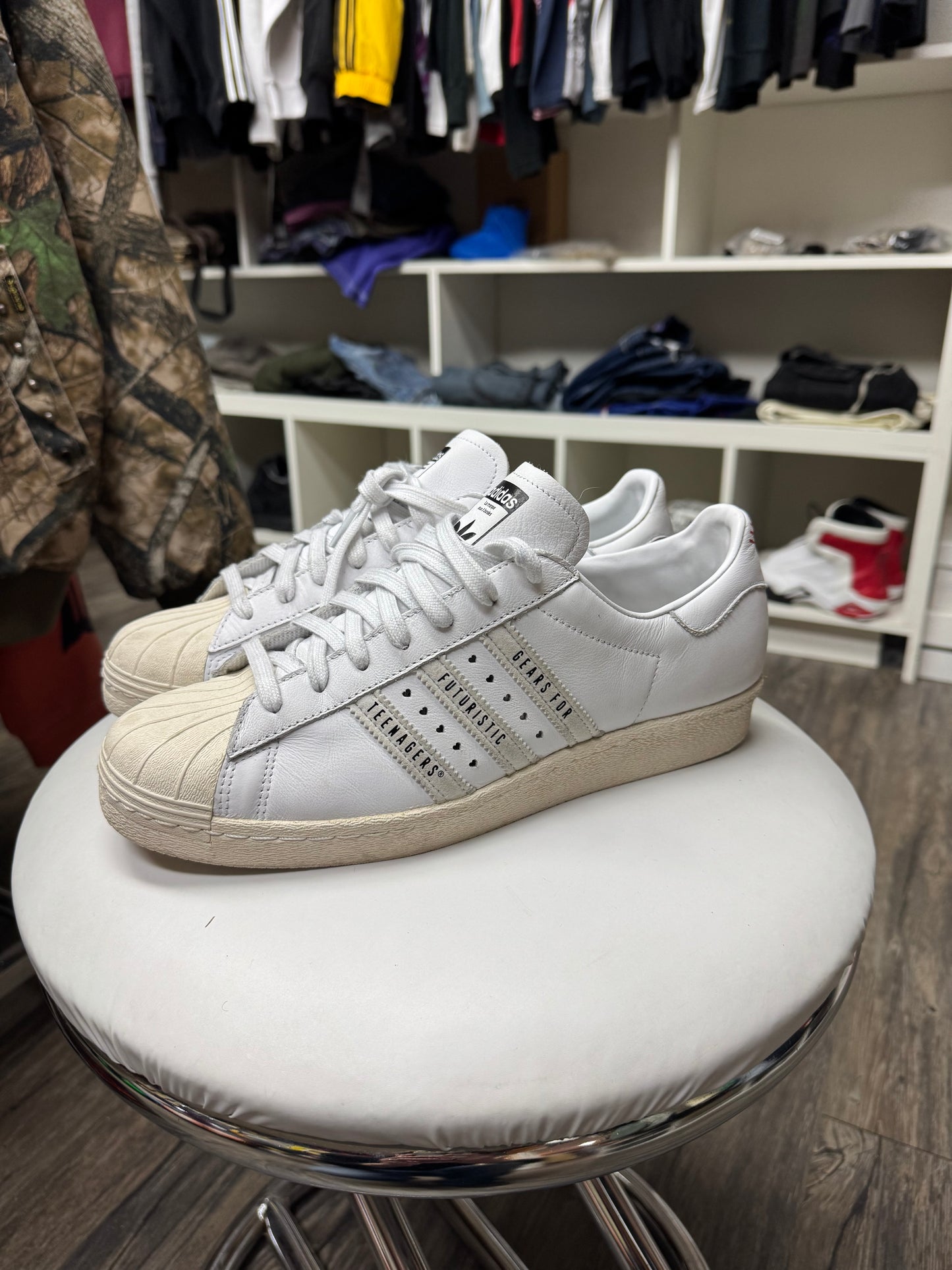 ADIDAS HUMAN-MADE WHITE SUPERSTARS (10.5)