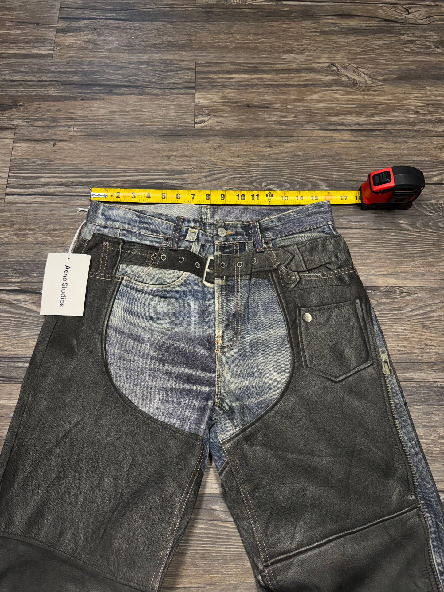 ACNE STUDIOS FAUX LEATHER CHAPS TROMPE L’OEIL JEANS (31)