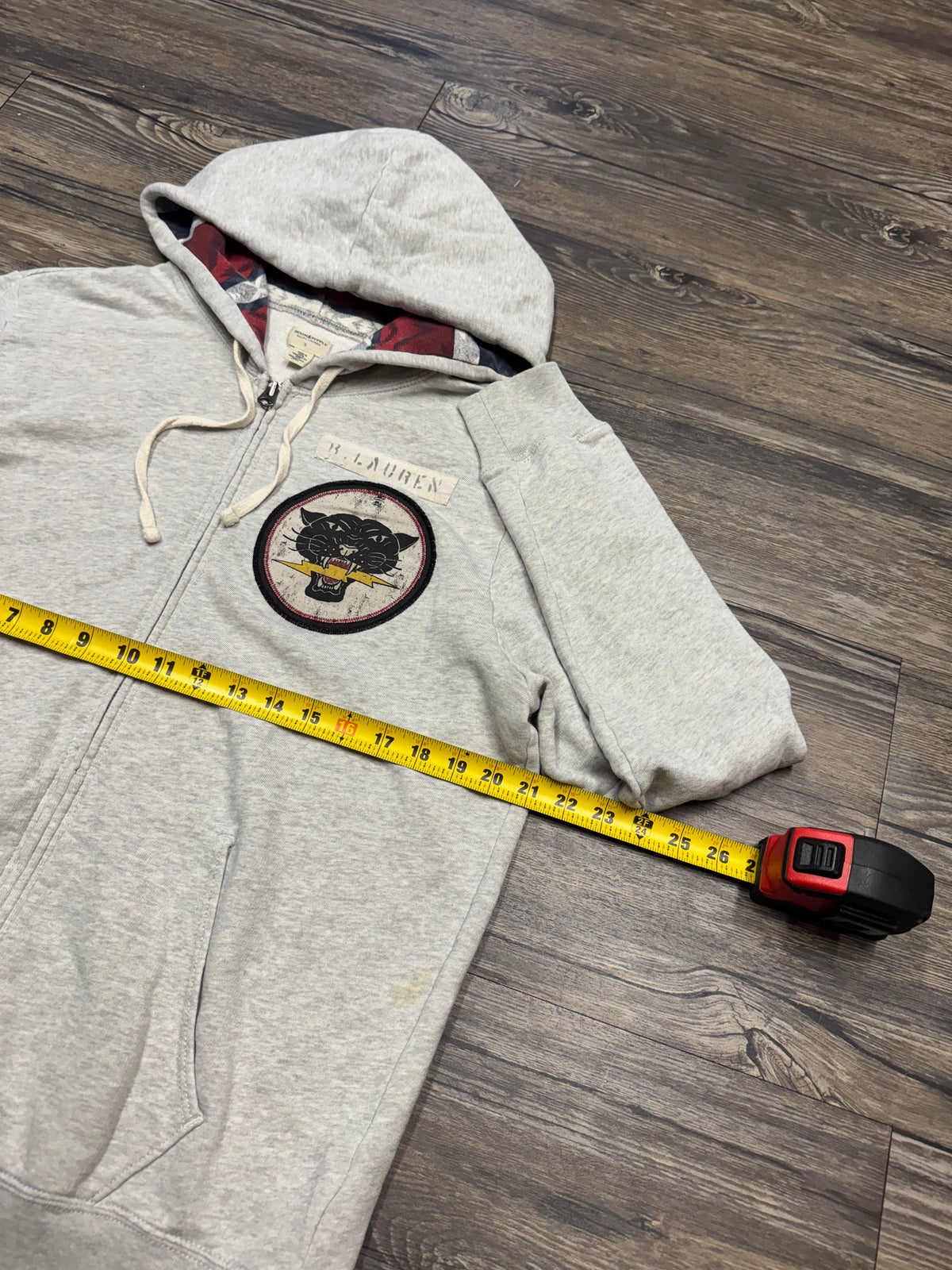 POLO RALPH LAUREN PUMA PATCH TARTAN HOODED ZIP UP SWEATSHIRT (L)