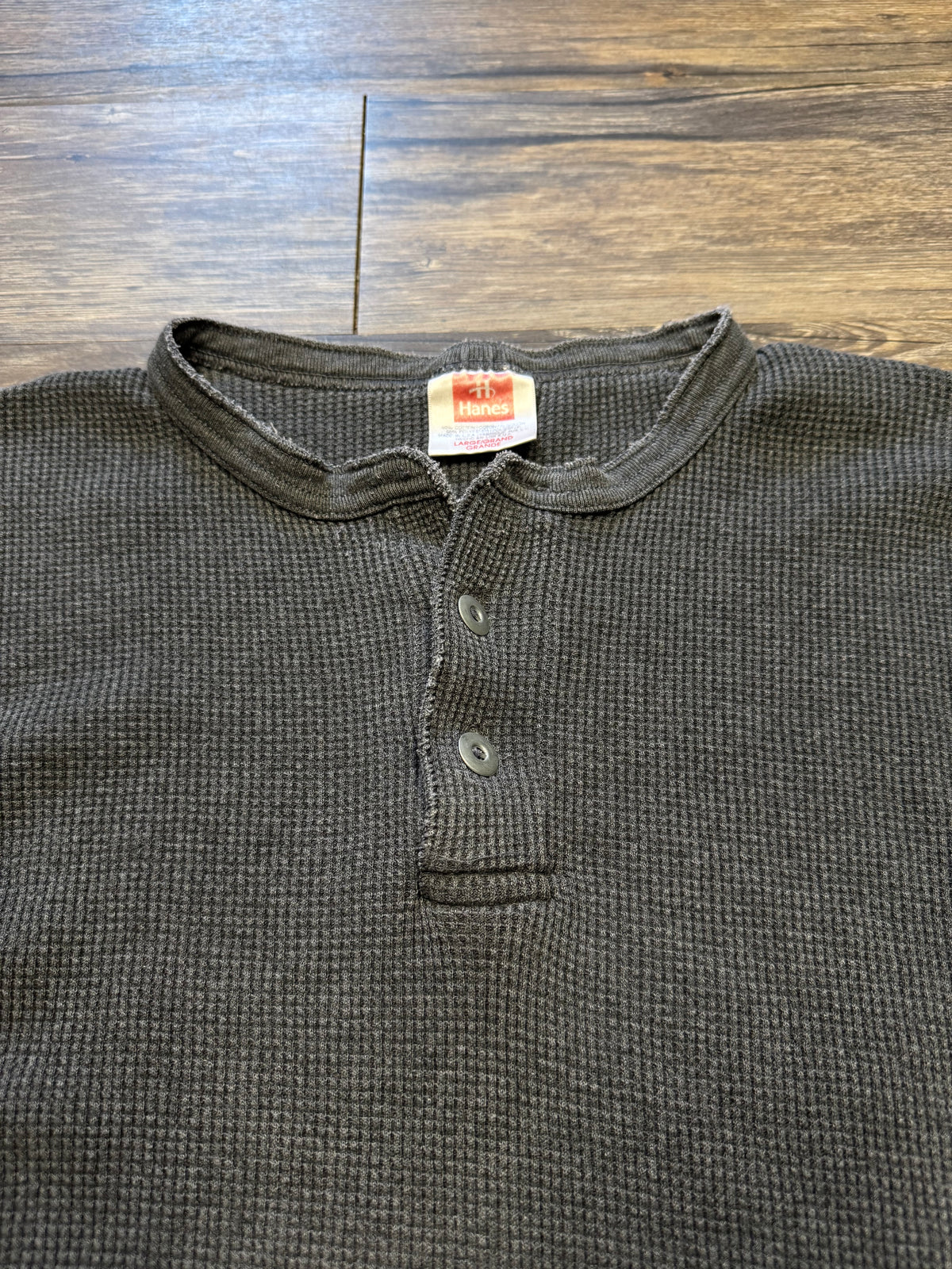 HANES VINTAGE DARK GREY WAFFLE KNIT THERMAL (L)