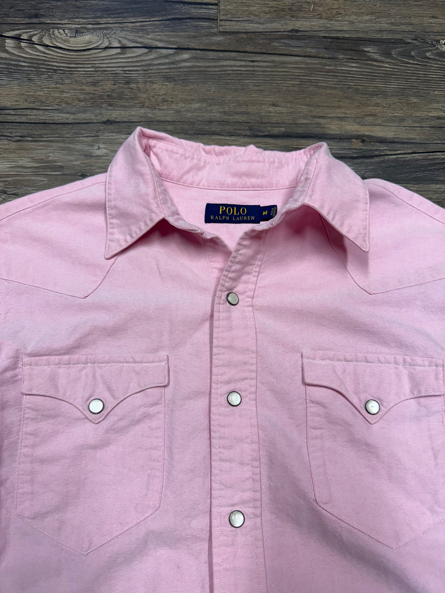 POLO RALPH LAUREN WESTERN STYLE BABY PINK BUTTON UP SHIRT (M)