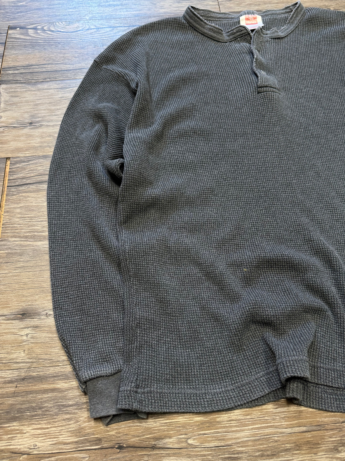 HANES VINTAGE DARK GREY WAFFLE KNIT THERMAL (L)