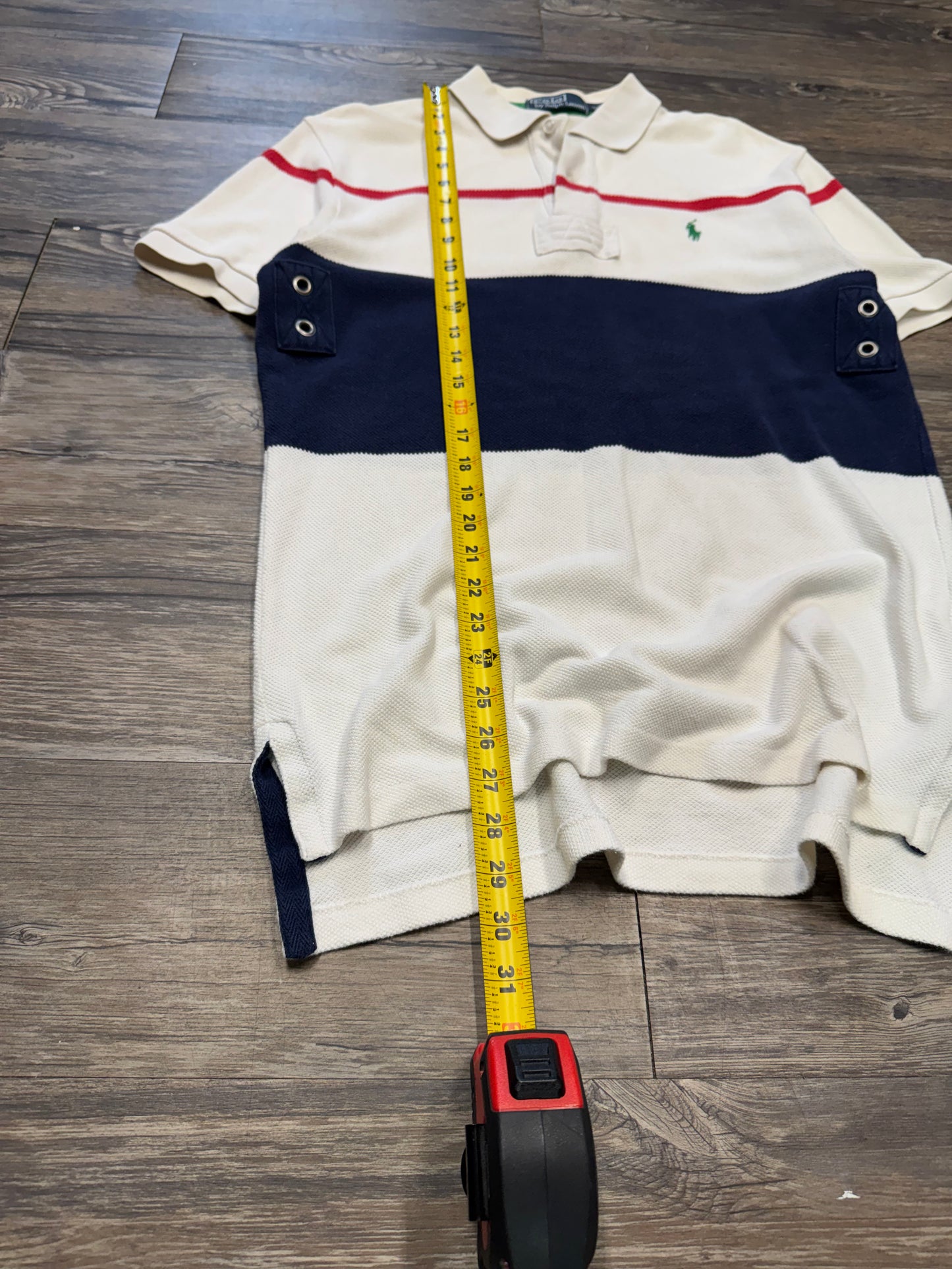 POLO RALPH LAUREN RIBBED STRIPED POLO SHIRT (M)