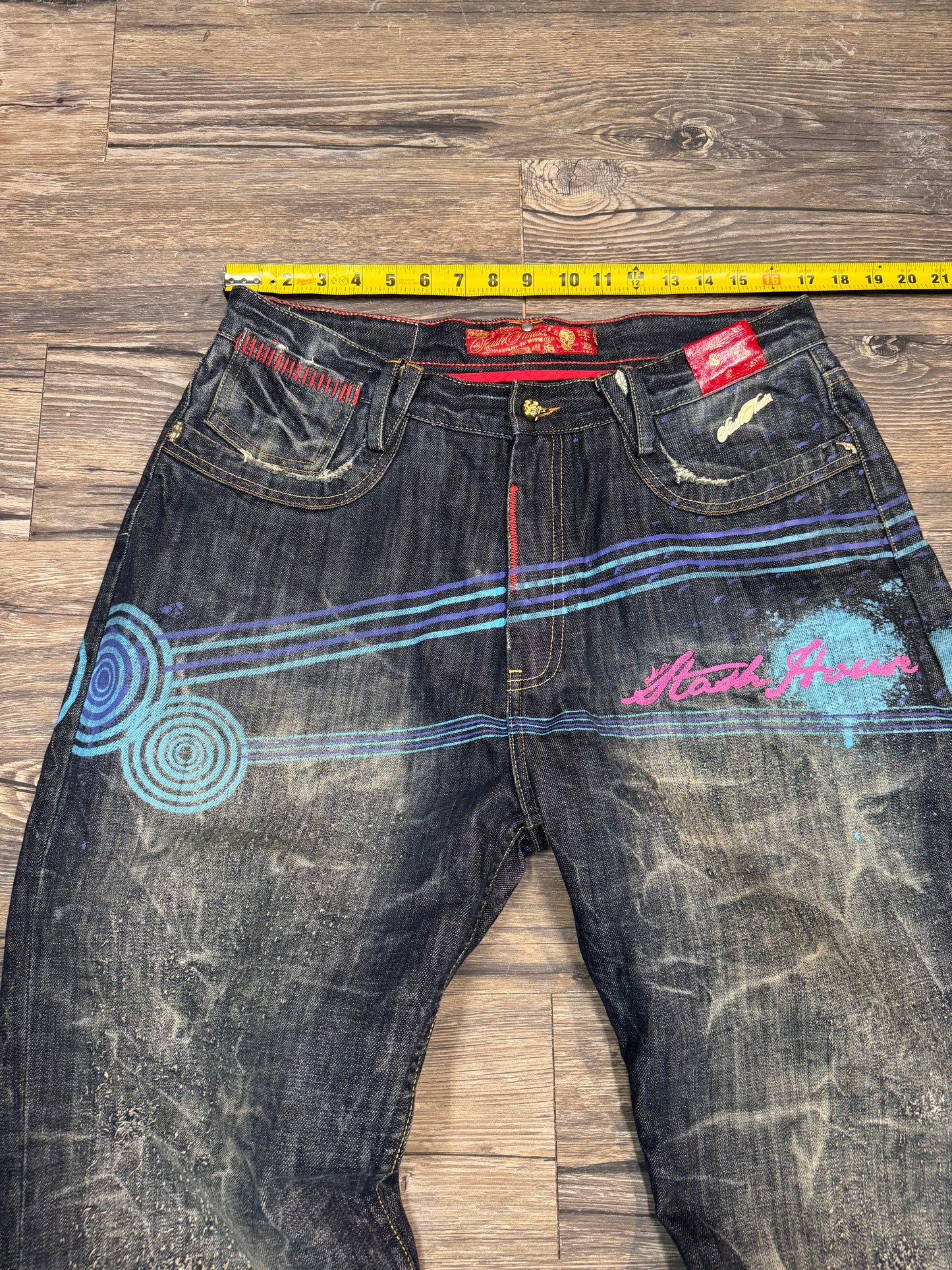 STASH HOUSE STRAIGHT LEG PAINTED JEANS (34)