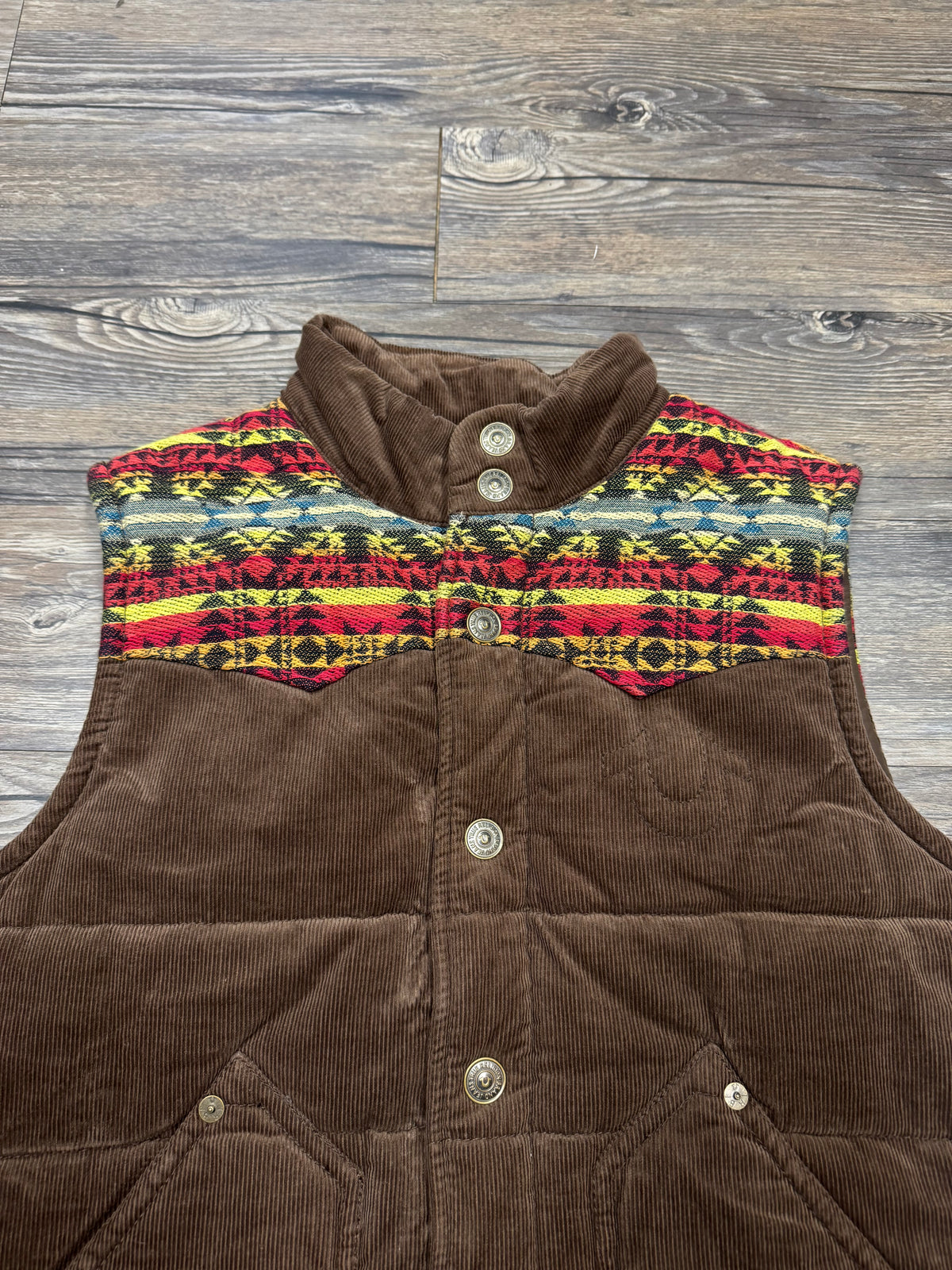 TRUE RELIGION CORDUROY AZTEC PUFFER VEST (XL)