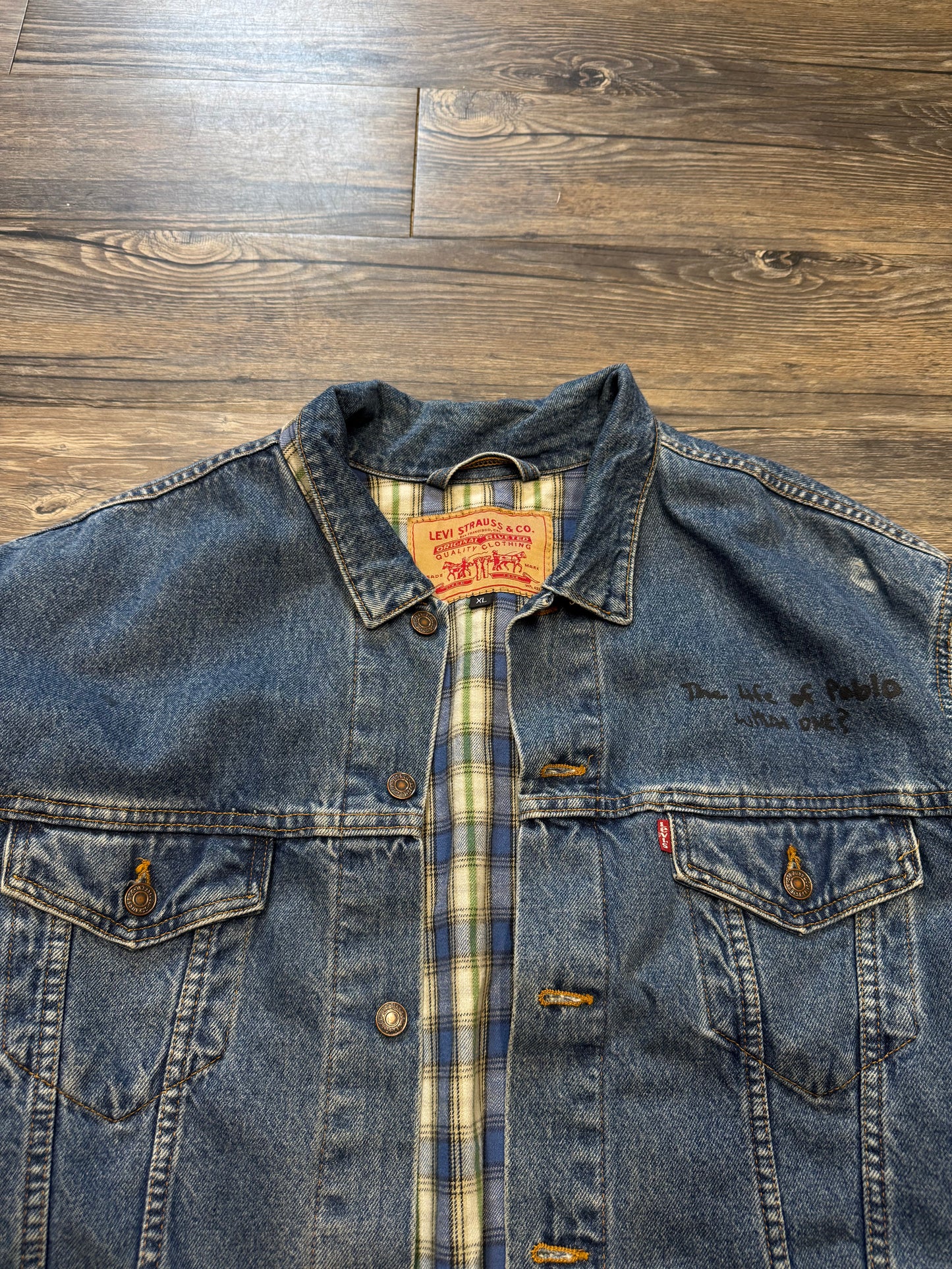 KANYE WEST X LEVI'S VINTAGE NOTEBOOK PLAID LINED DENIM JACKET (XL)