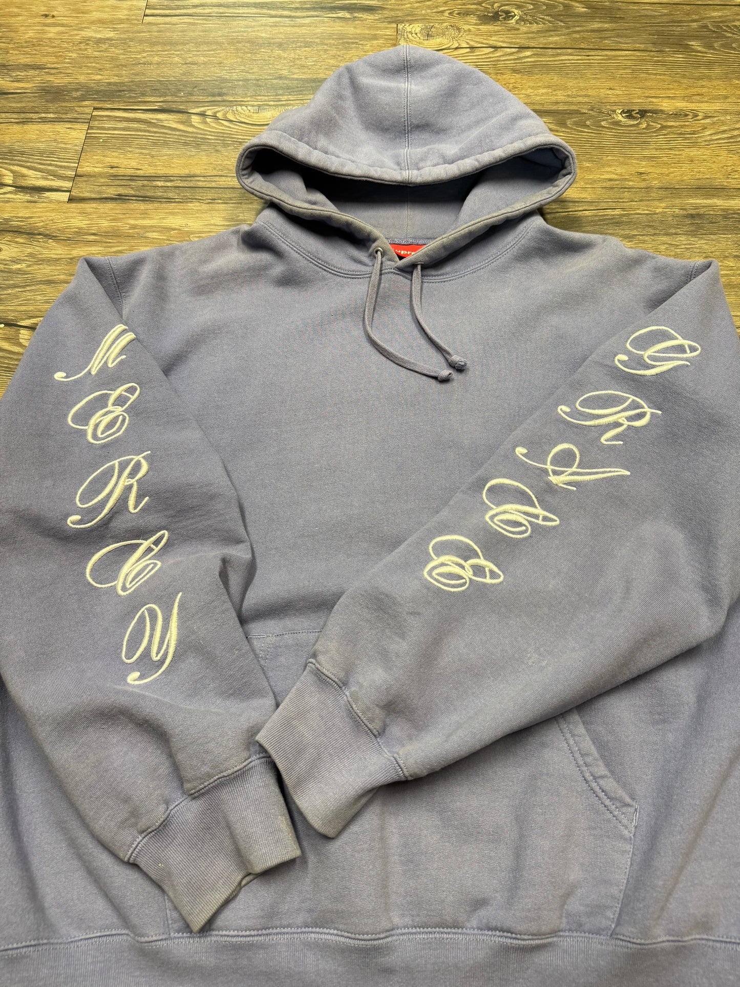 SUPREME SPIRAL PATCHES BLUE HOODIE (L)