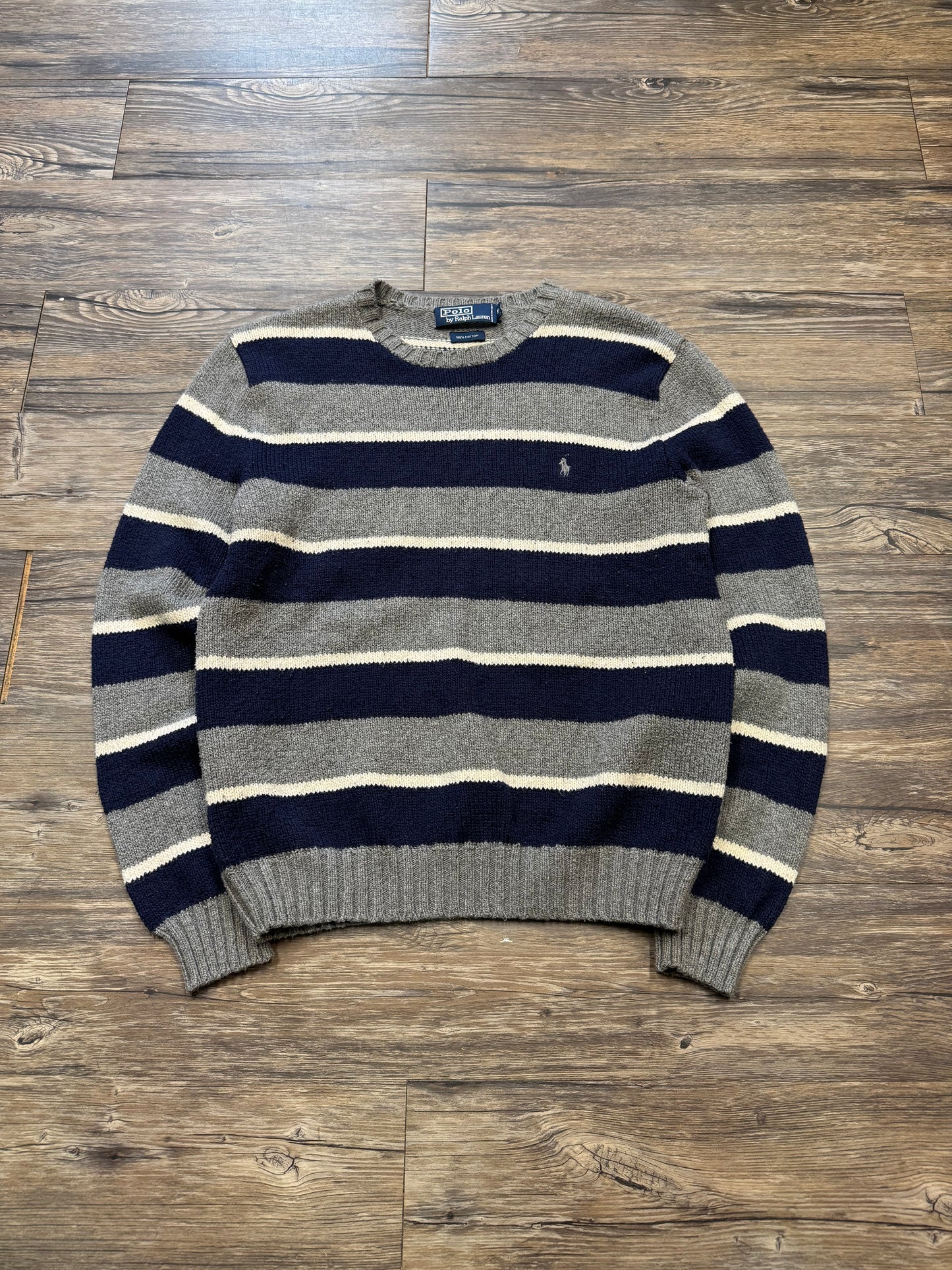 POLO RALPH LAUREN STRIPED CABLEKNIT SWEATER (M)