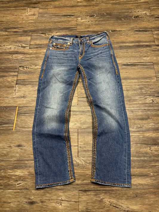 TRUE RELIGION RICKY RELAXED STRAIGHT BROWN STITCH JEANS (31)