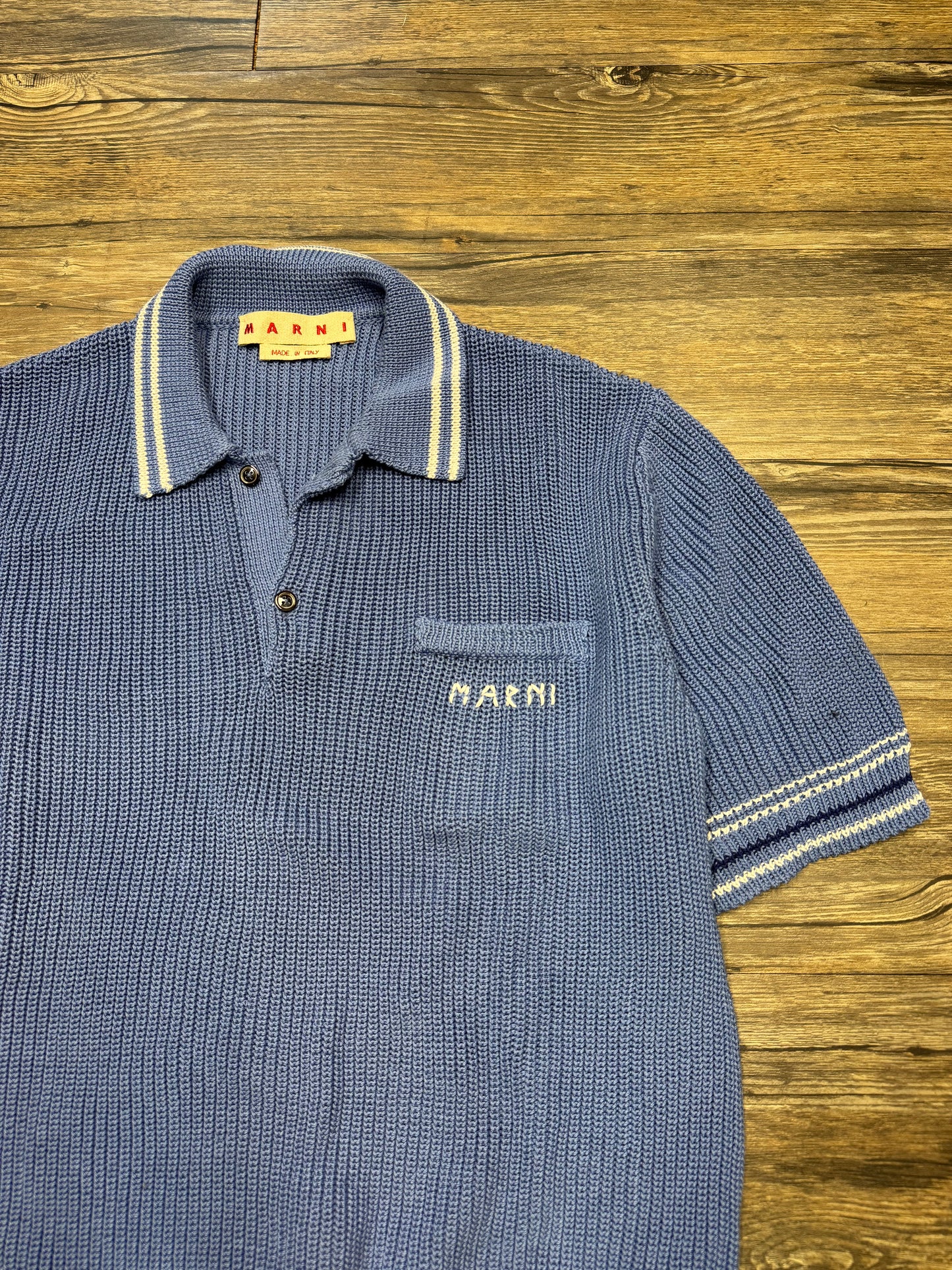 MARNI BLUE KNIT LOGO POLO (L)