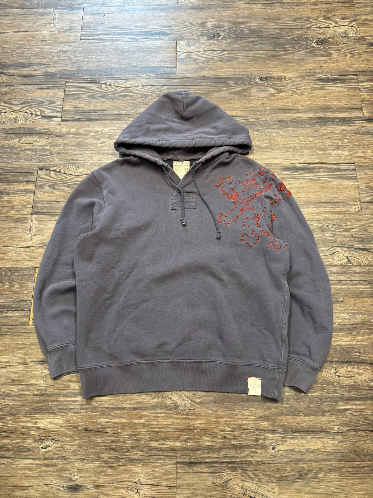 POLO RALPH LAUREN EMBROIDERED LION HENLEY HOODIE (M)