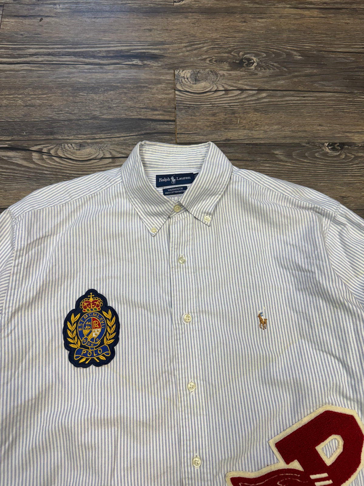 POLO RALPH LAUREN VARSITY PATCH BUTTON UP SHIRT (16.5)