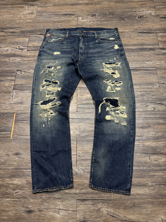 POLO RALPH LAUREN DENIM & SUPPLY DISTRESSED DARK WASH DENIM JEANS (38)