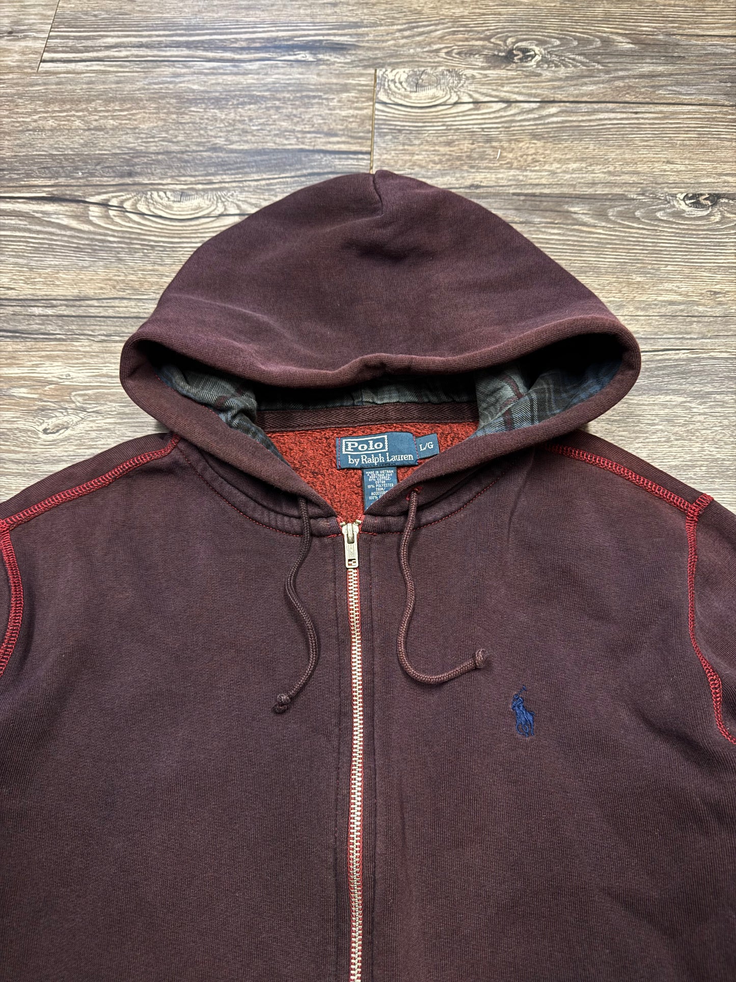 POLO RALPH LAUREN LINED SUNFADED MAROON HOODIE (L)