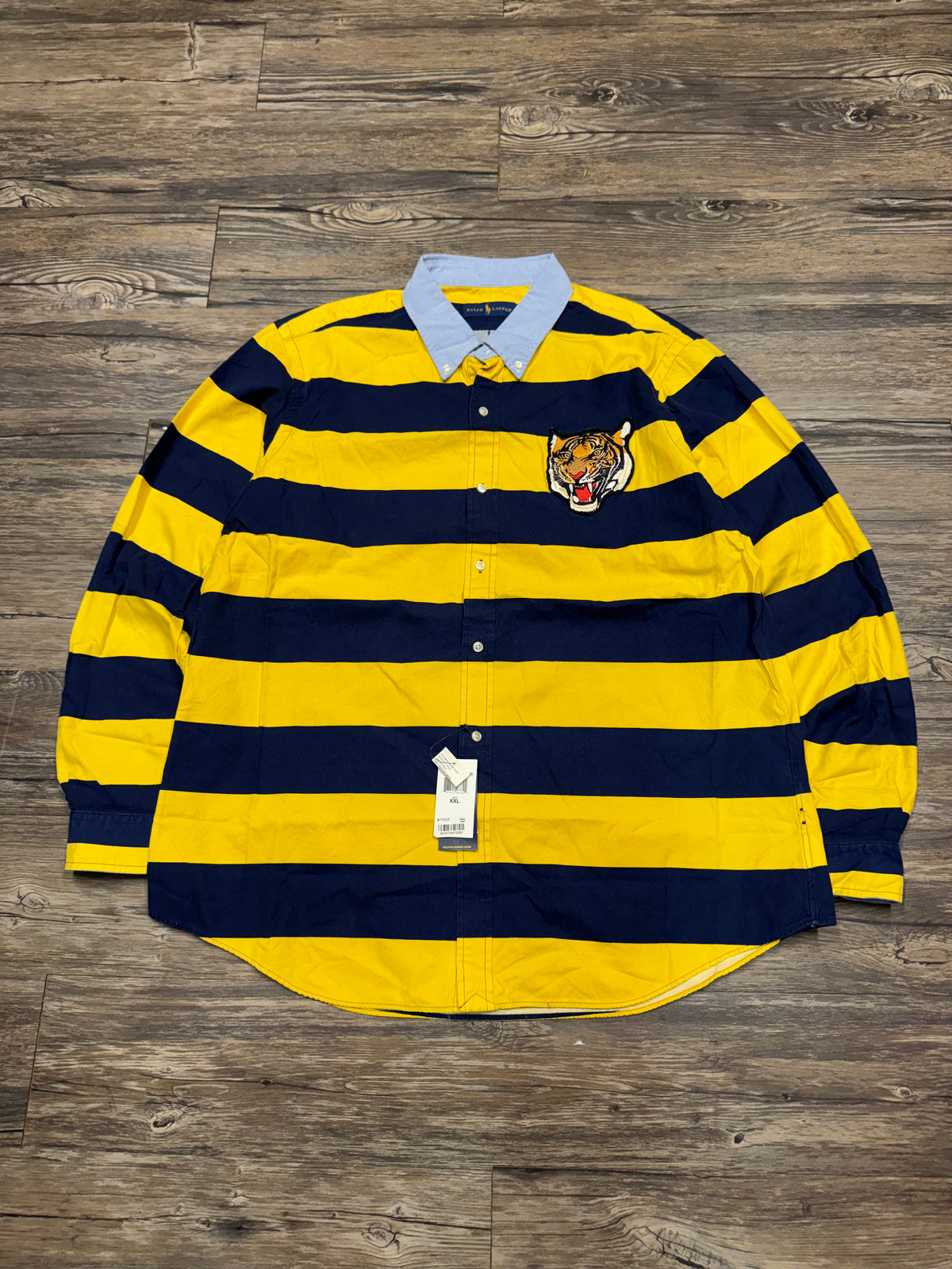 POLO RALPH LAUREN STRIPED TIGER MOTIF BUTTON UP SHIRT (XXL)