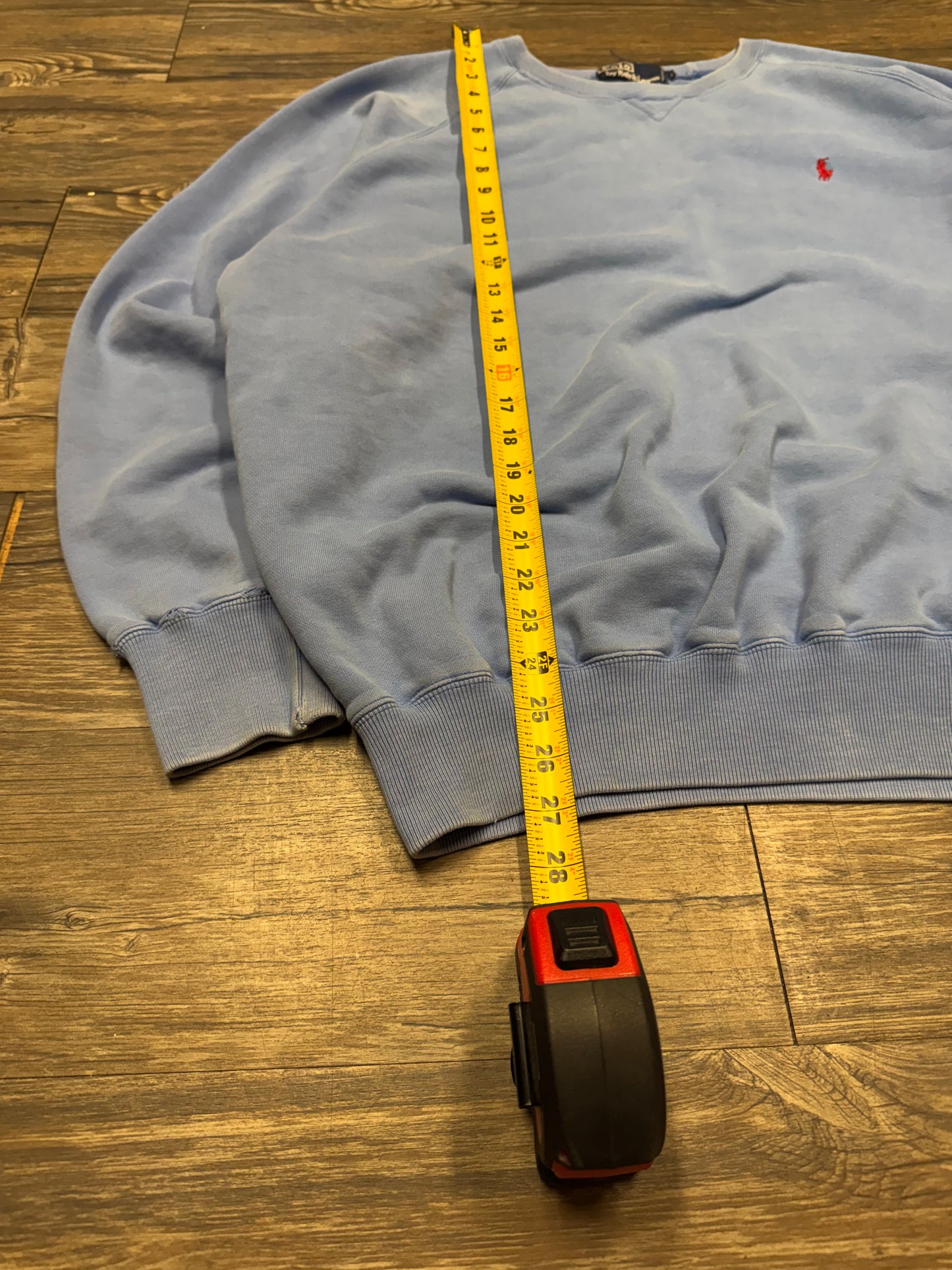 POLO RALPH LAUREN BABY BLUE 90s BOXY FADED CREWNECK (L)