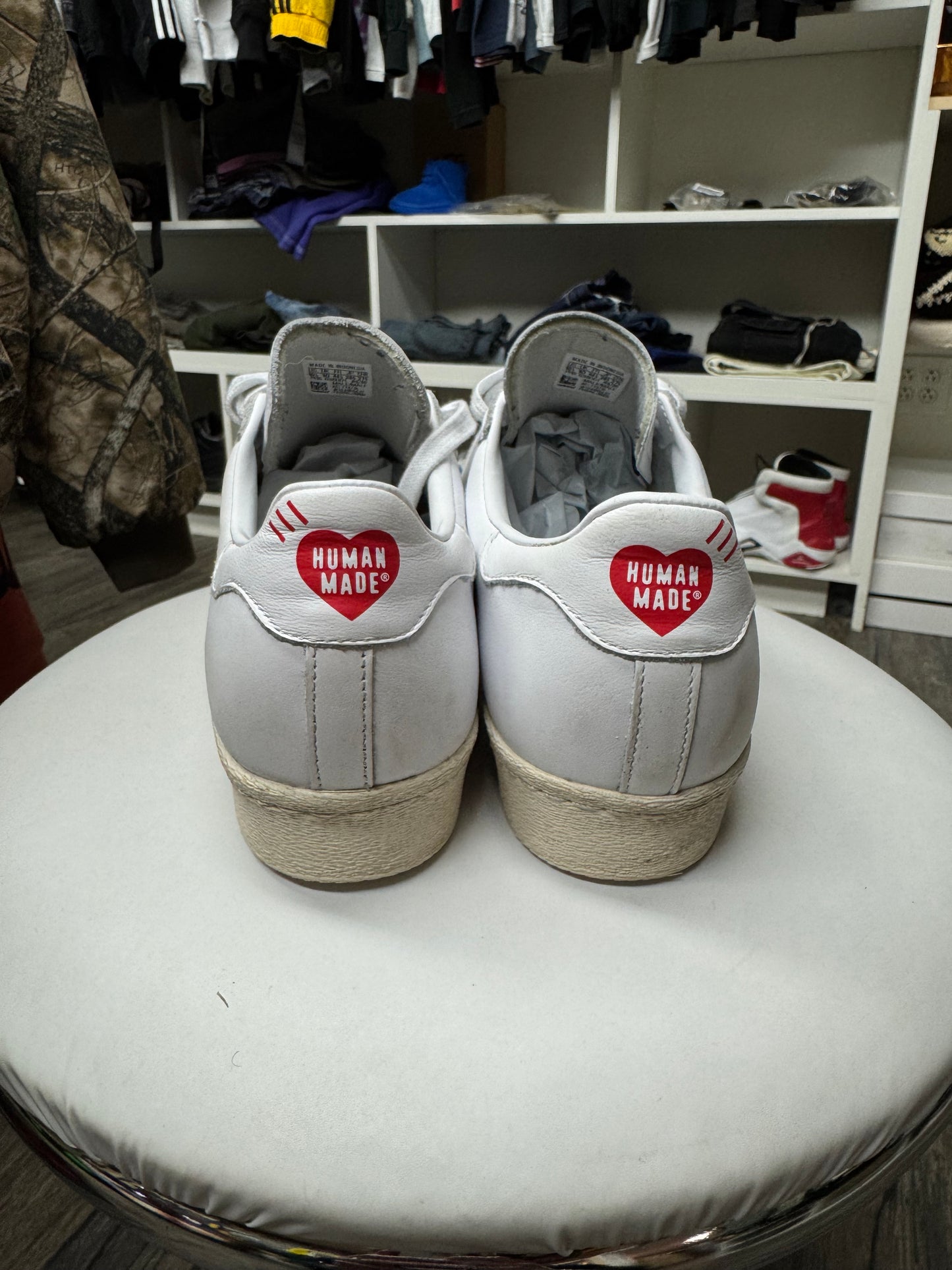 ADIDAS HUMAN-MADE WHITE SUPERSTARS (10.5)