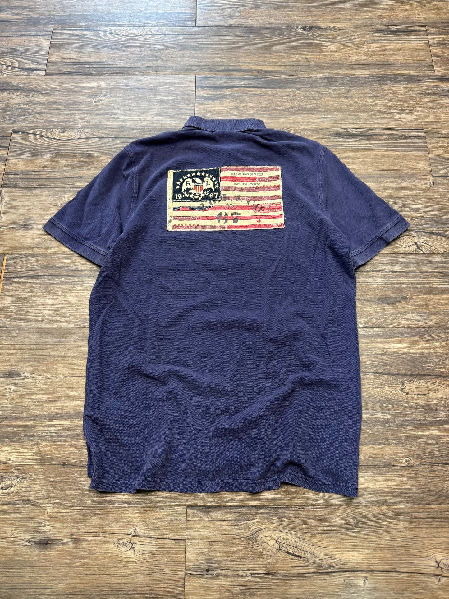 POLO RALPH LAUREN DISTRESSED RIBBED AMERICAN FLAG SHIRT (M)