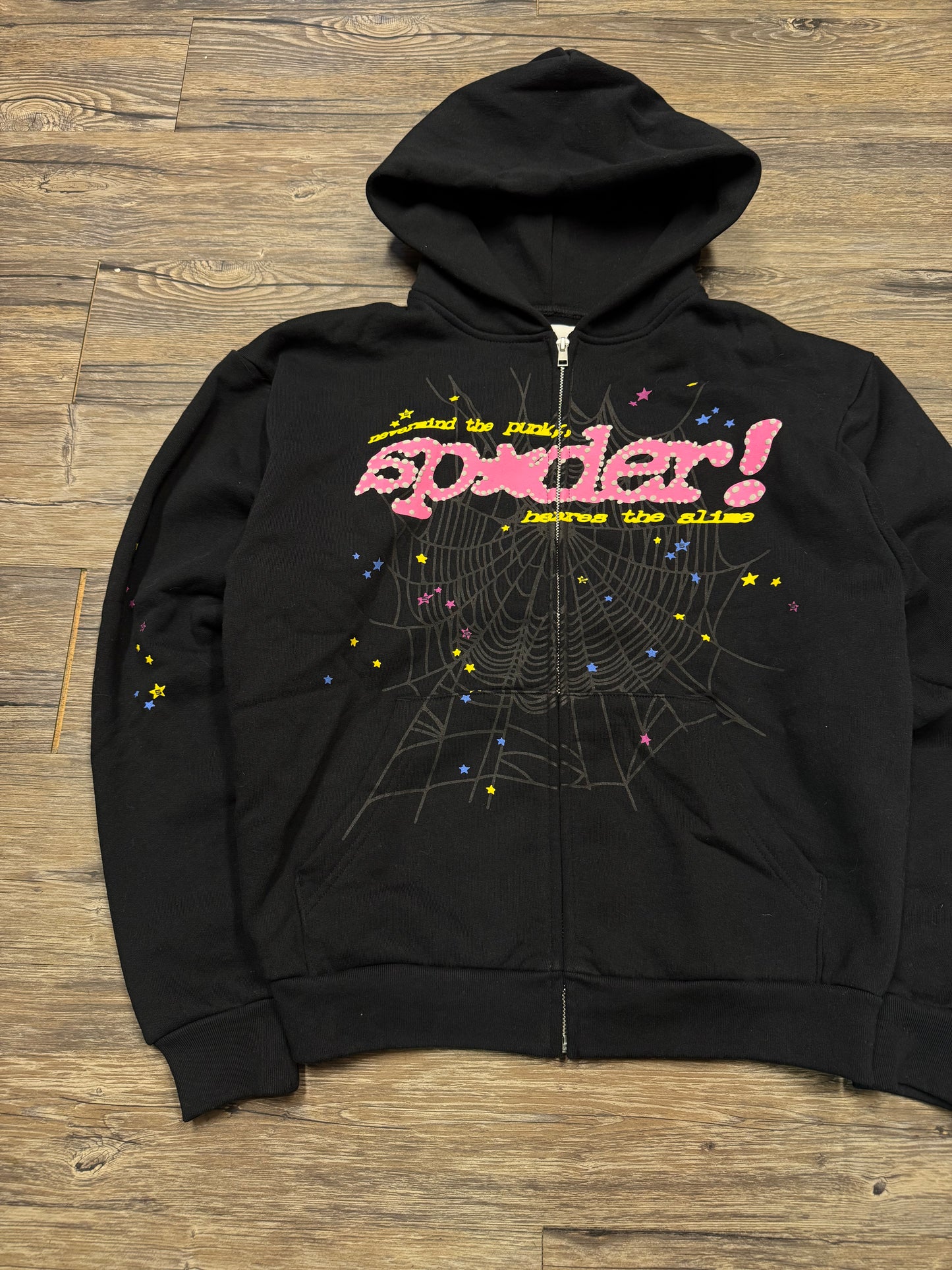 SP5DER PUNK V2 BLACK HOODED ZIPUP SWEATSHIRT (S)