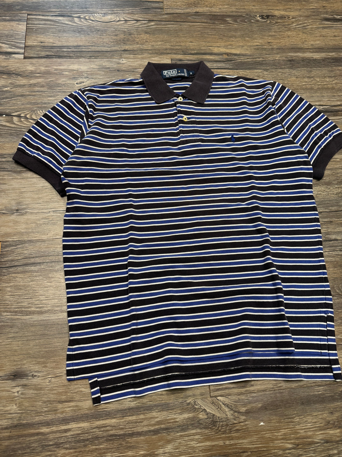 POLO RALPH LAUREN
 STRIPED NAVY POLO (XL)