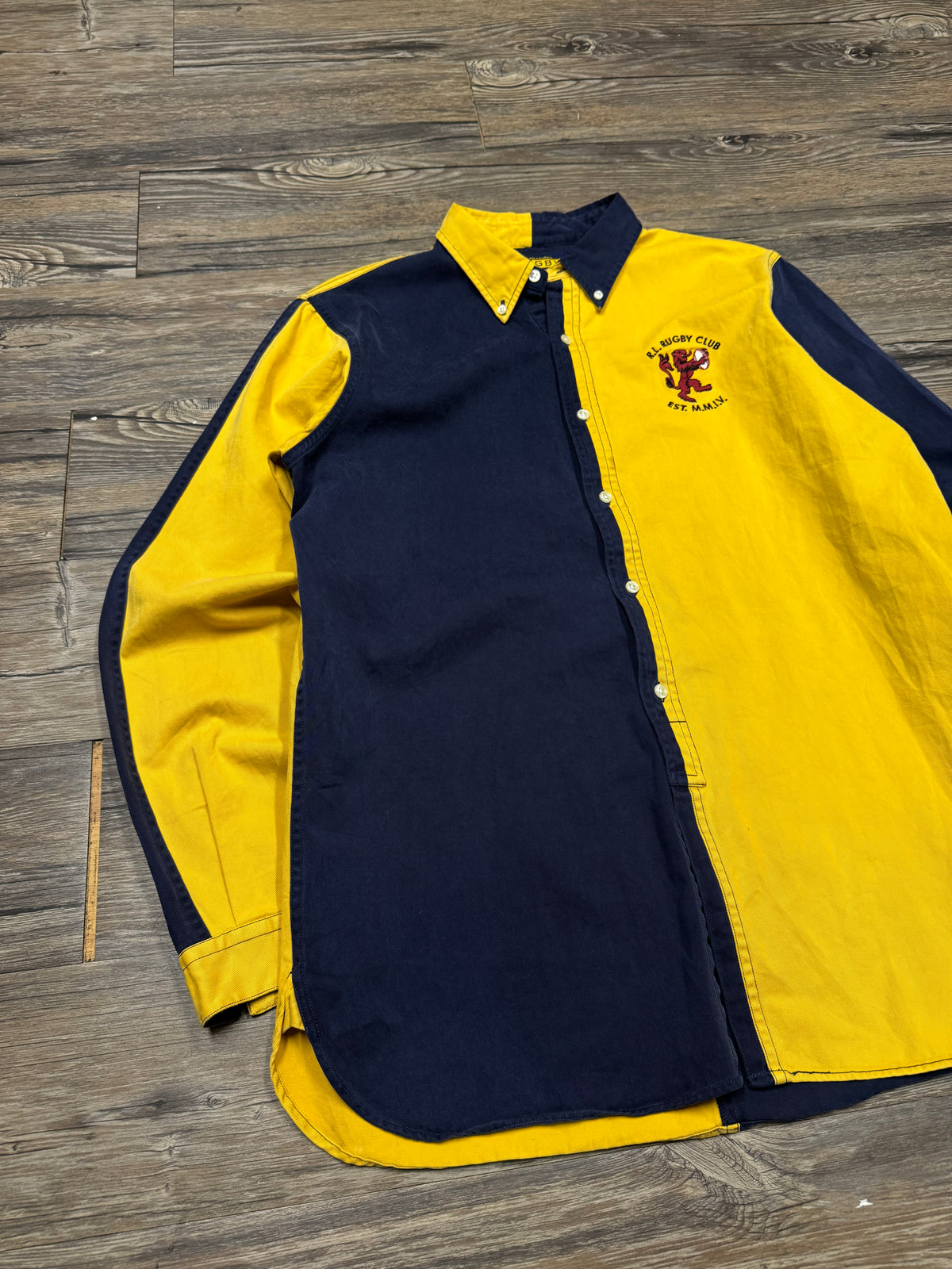 POLO RALPH LAUREN RUGBY LINE COLOR BLOCKED BUTTON UP SHIRT (M)