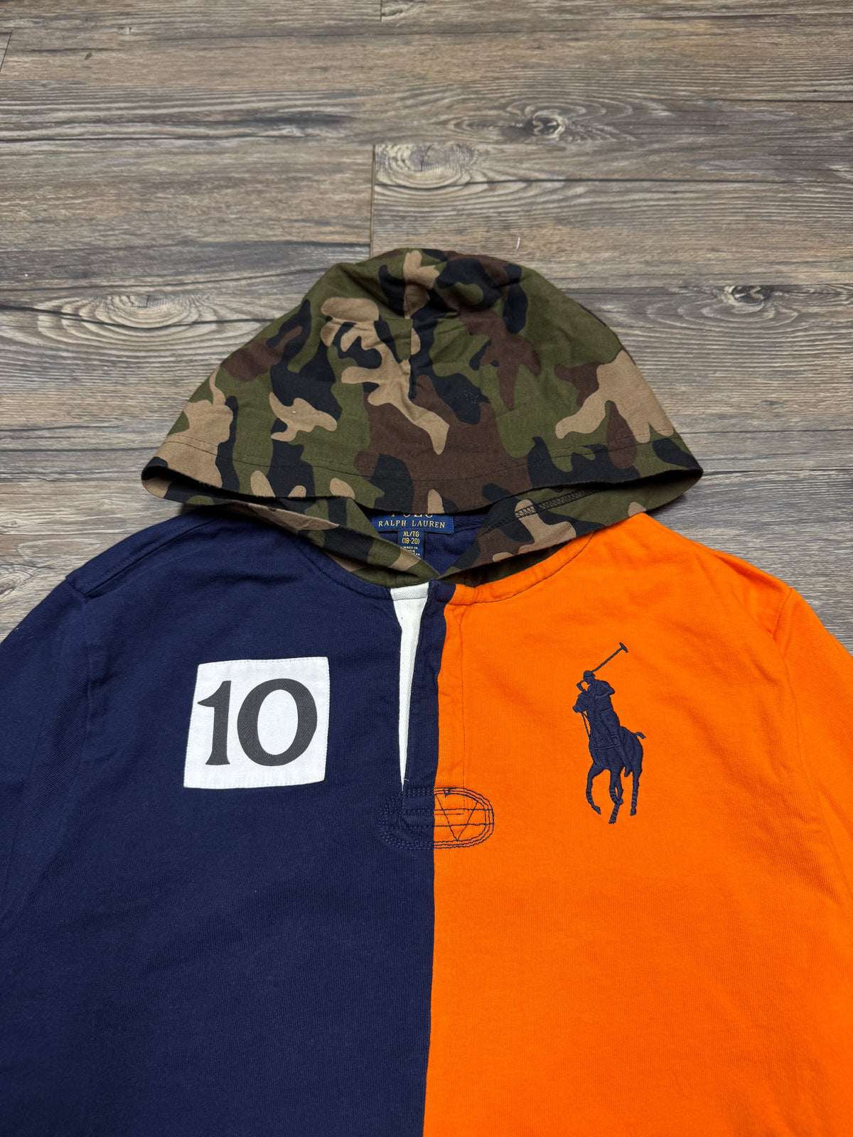 POLO RALPH LAUREN BUG PONY HENLEY HOODED COLOR BLOCK SWEATSHIRT (S)