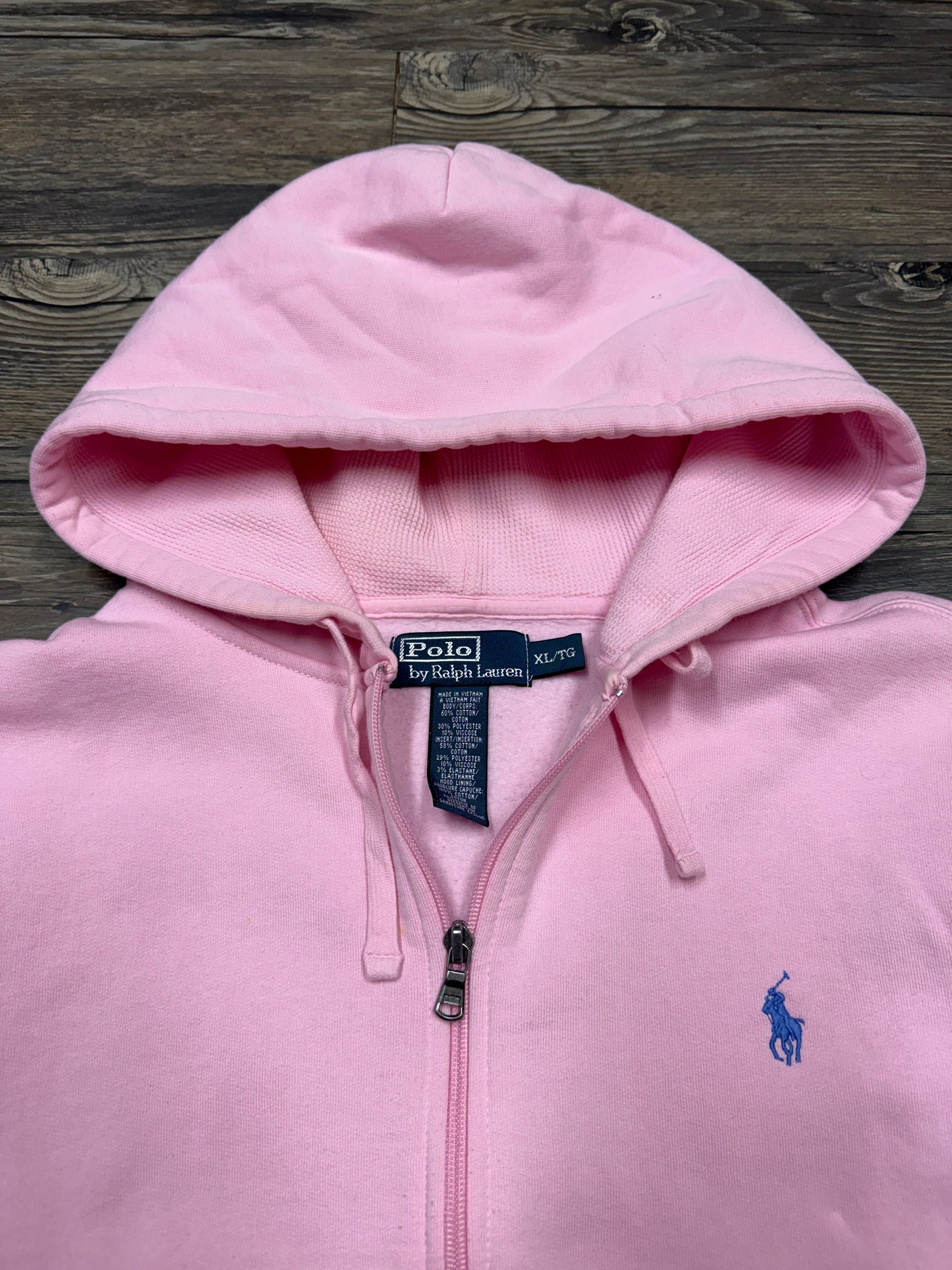 POLO RALPH LAUREN ‘BABY PINK’ ZIP UP HOODED SWEATSHIRT (XL)