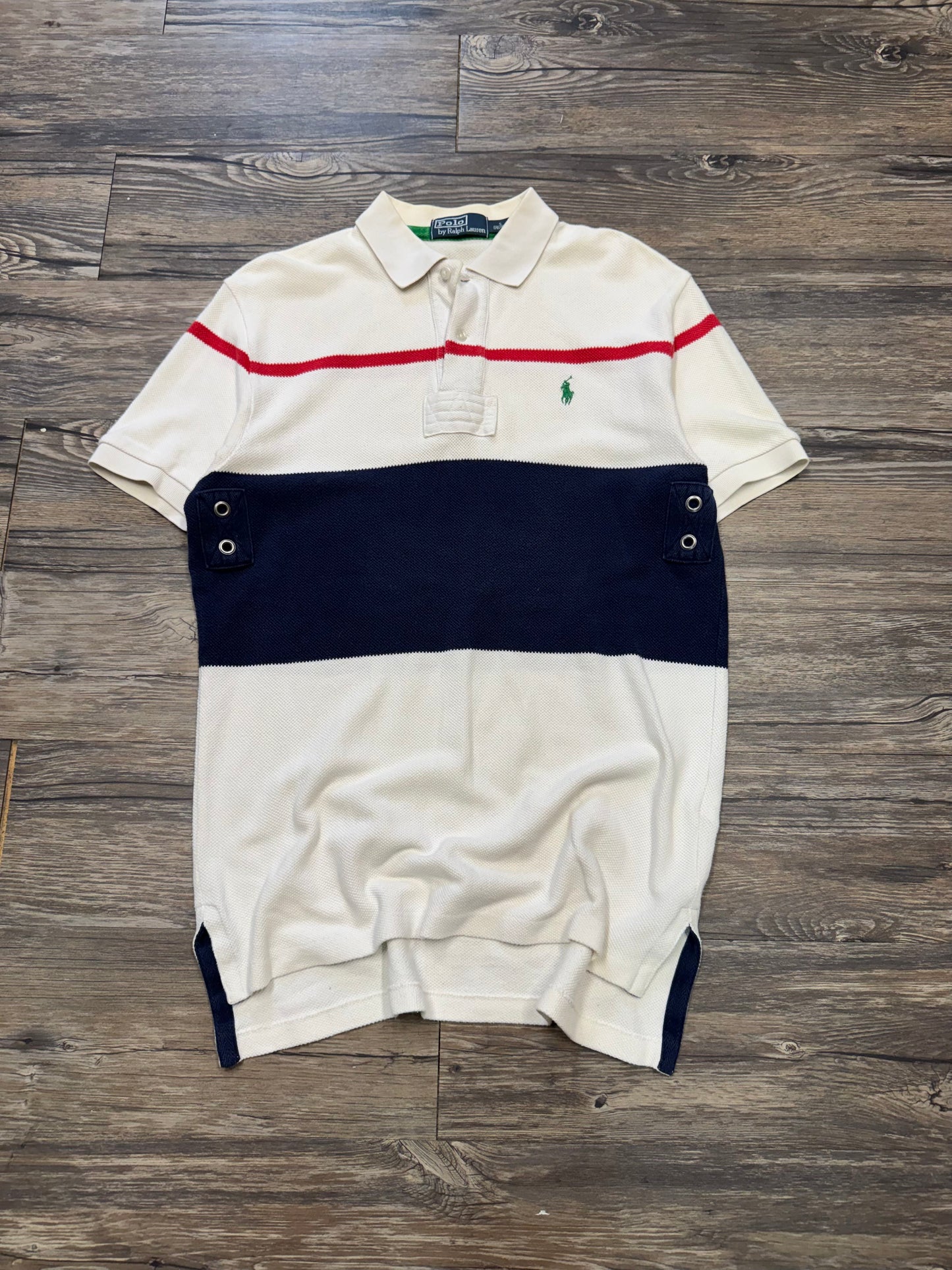 POLO RALPH LAUREN RIBBED STRIPED POLO SHIRT (M)