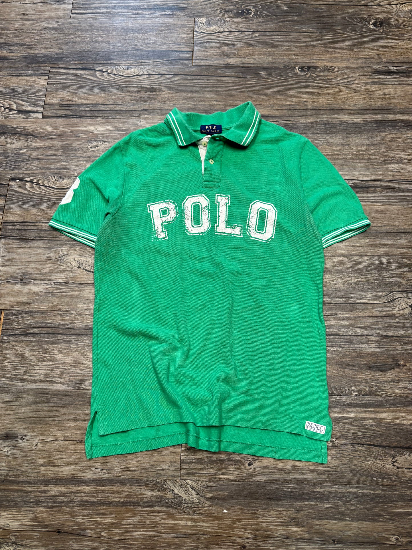POLO RALPH LAUREN ITALIC LIME GREEN RIBBED POLO SHIRT (M)