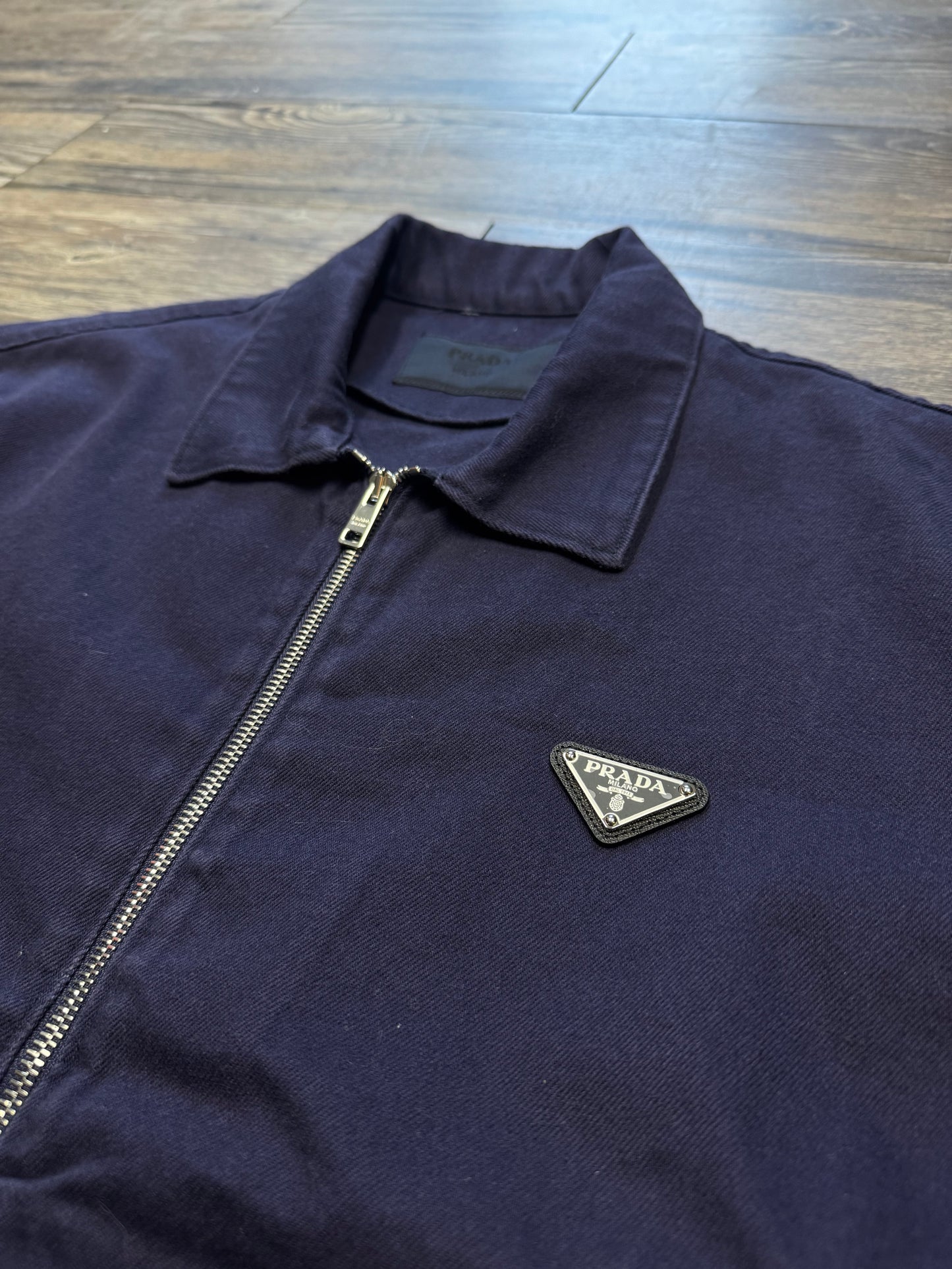 PRADA TRIANGLE LOGO NAVY TRACK JACKET (L)