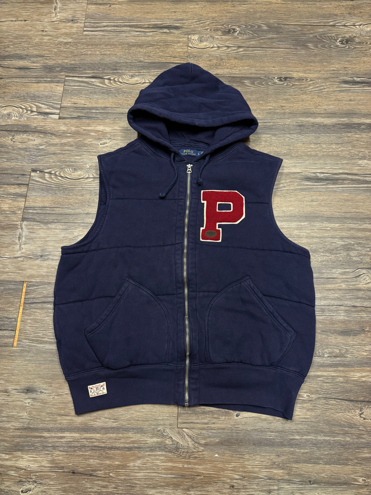 POLO RALPH LAUREN VARSITY LETTER HOODED VEST (L)