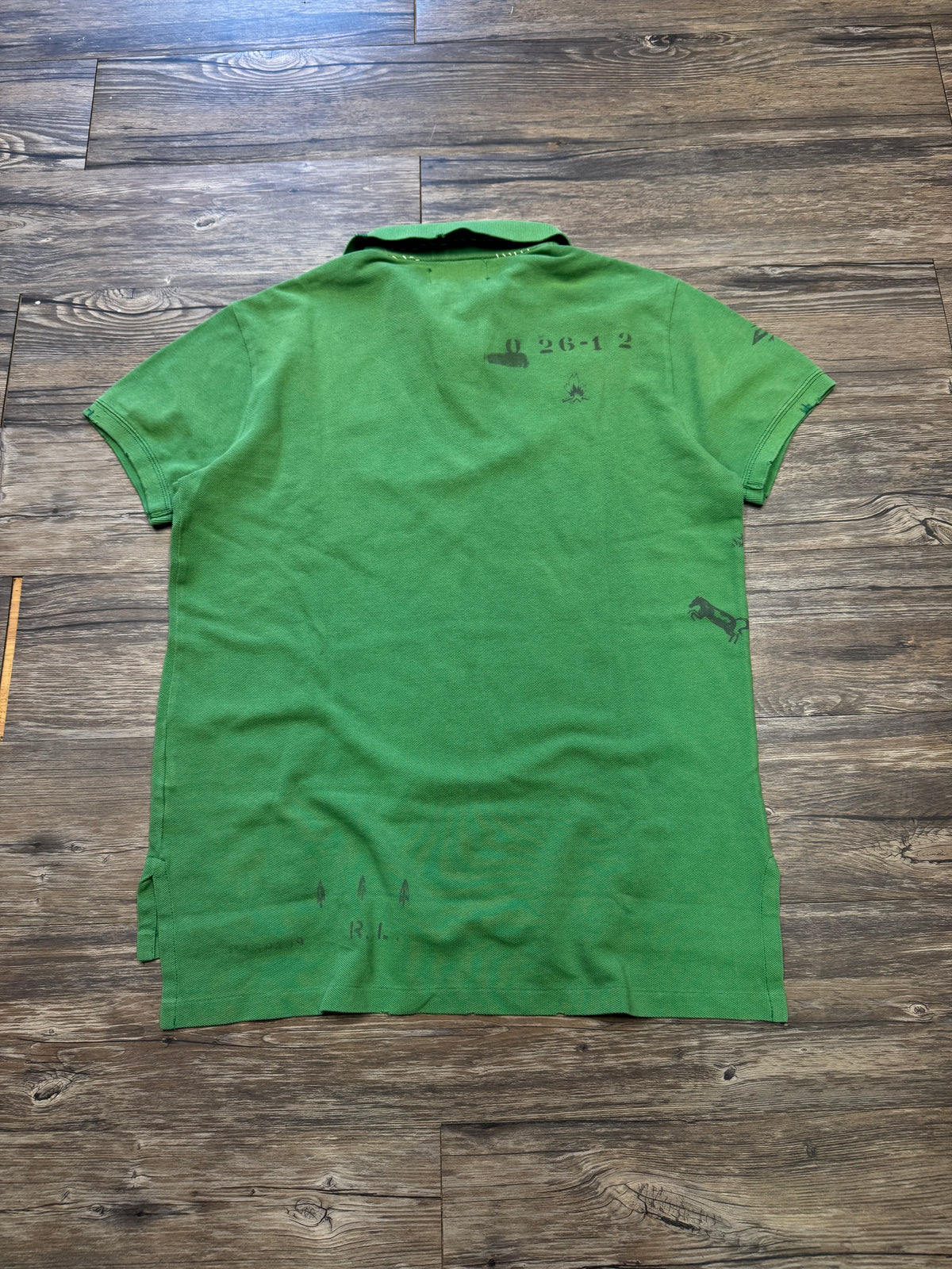 POLO RALPH LAUREN STENCIL NATIVE AMERICAN LUCKY GREEN POLO SHIRT (M)
