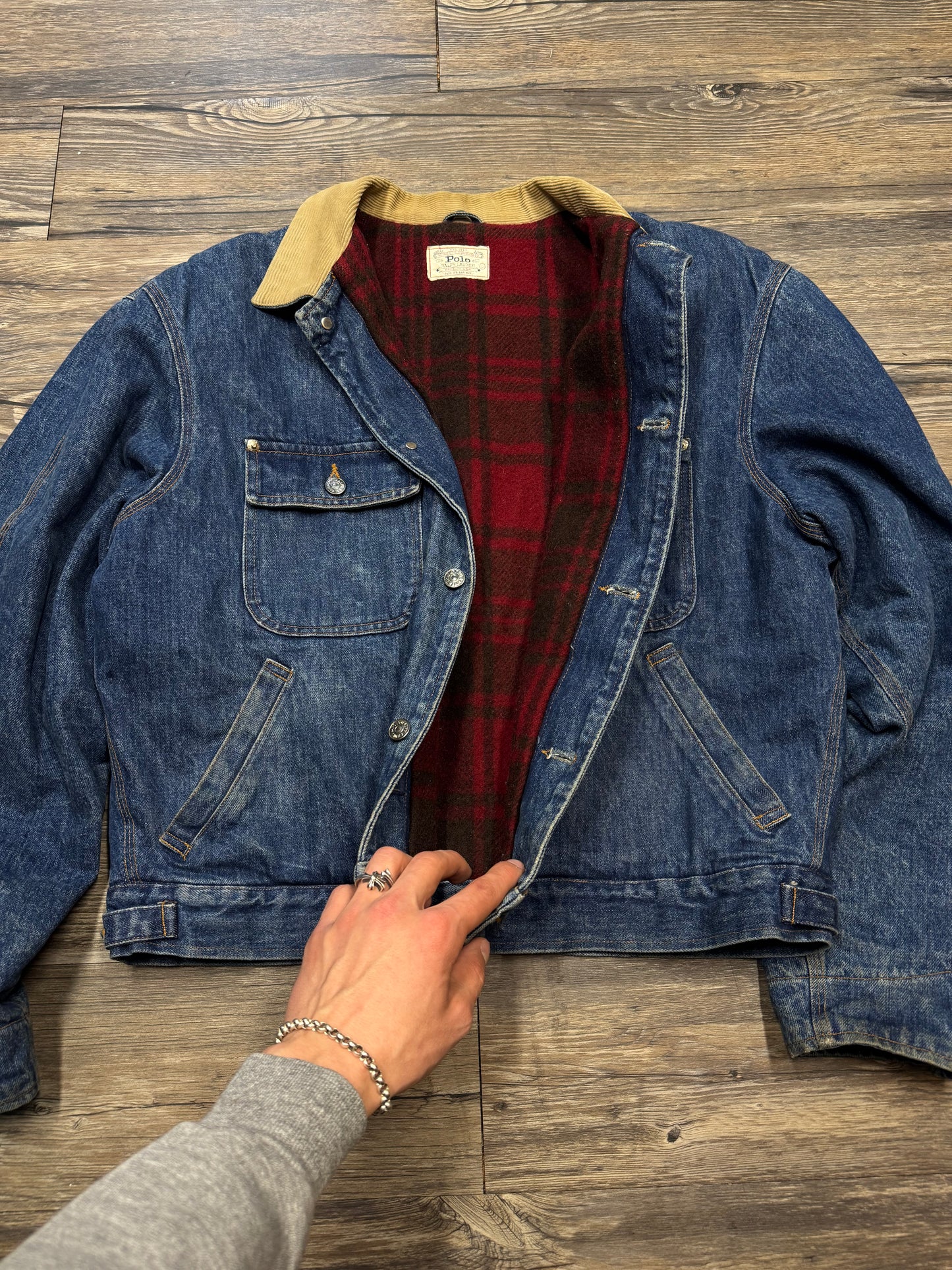 VINTAGE POLO RALPH LAUREN LINED DENIM TRUCKER JACKET (L)