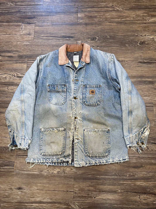 DISTRESSED 90’s DENIM CARHARTT JACKET (LARGE)