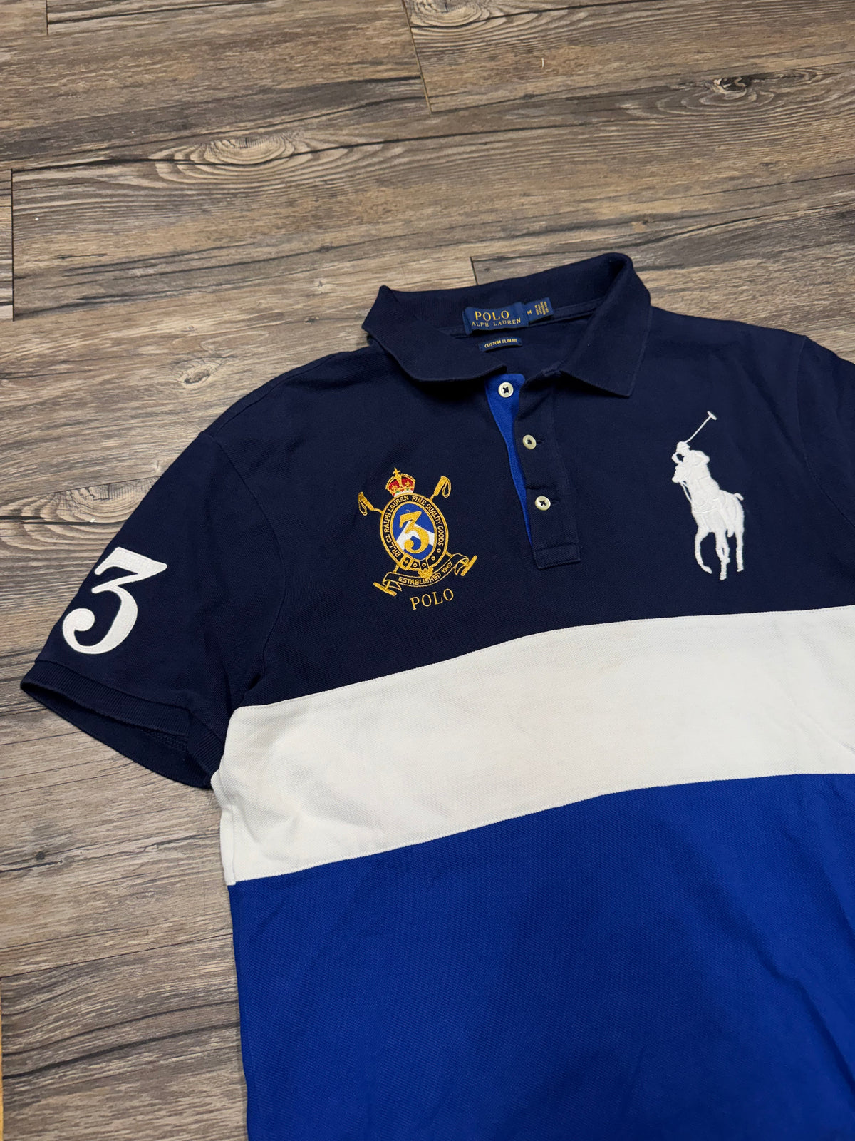POLO RALPH LAUREN YACHT CLUB STRIPED COLOR BLOCK POLO SHIRT (M)