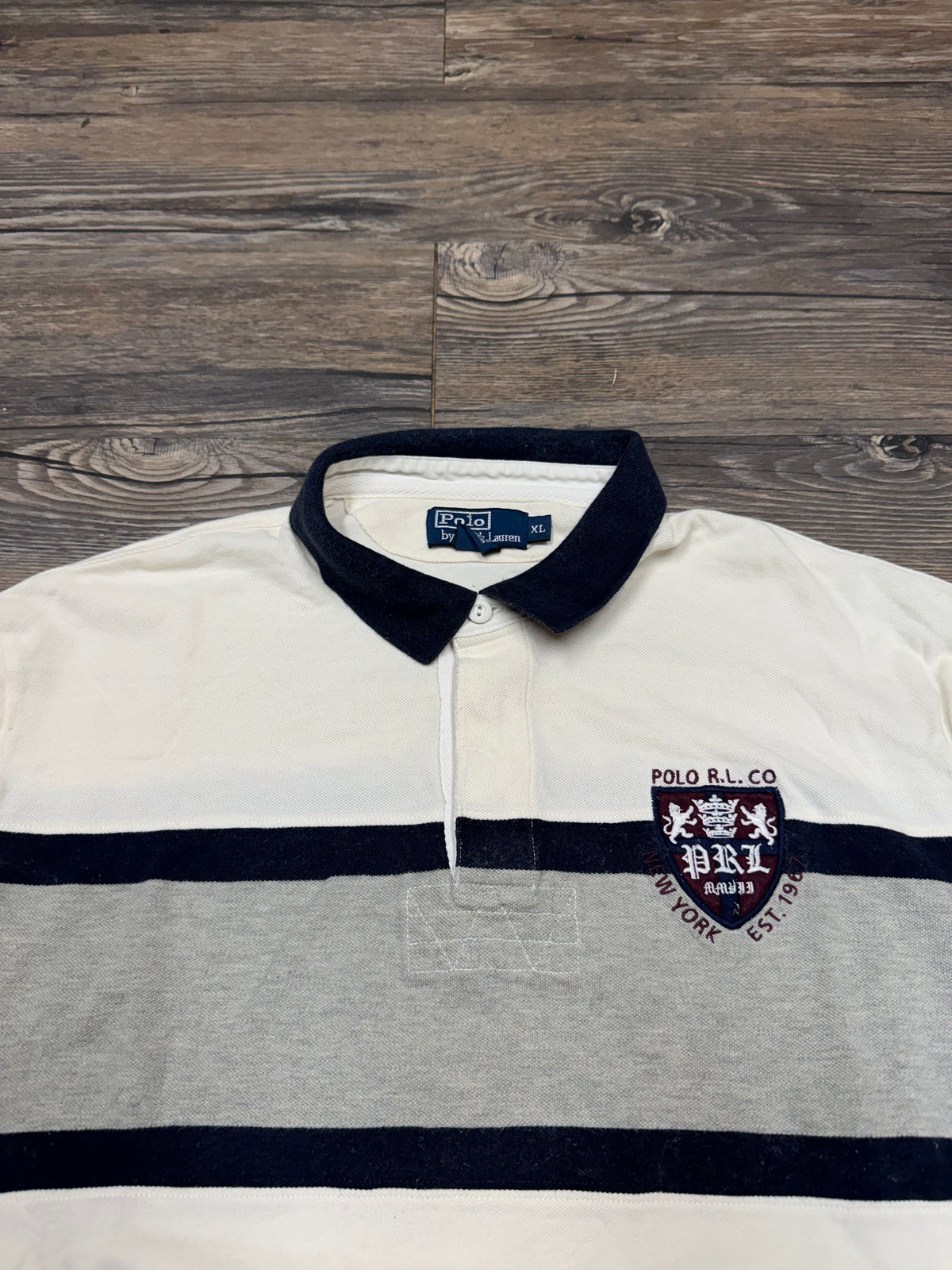 POLO RALPH LAUREN NEW YORK CREST STRIPED POLO SHIRT (XL)