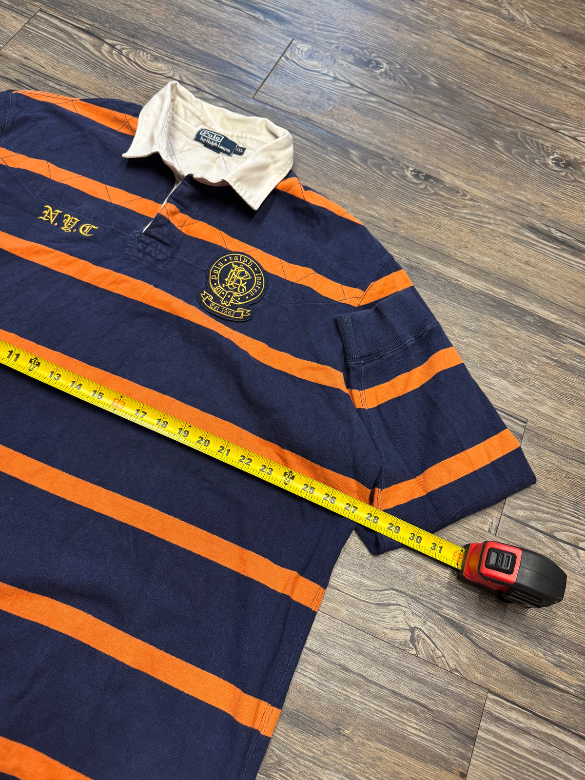 POLO RALPH LAUREN STRIPED NYC SCRIPT RUGBY SHIRT (XXL)